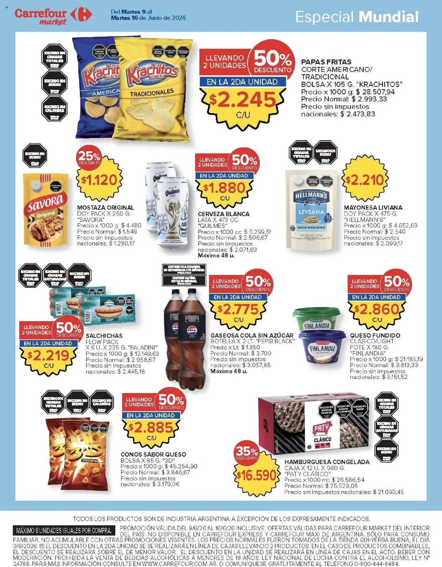Carrefour ofertas │ válido desde el 09.06.2026 | Página: 44 | Productos: Teléfono, Mayonesa, Mostaza, Gaseosa