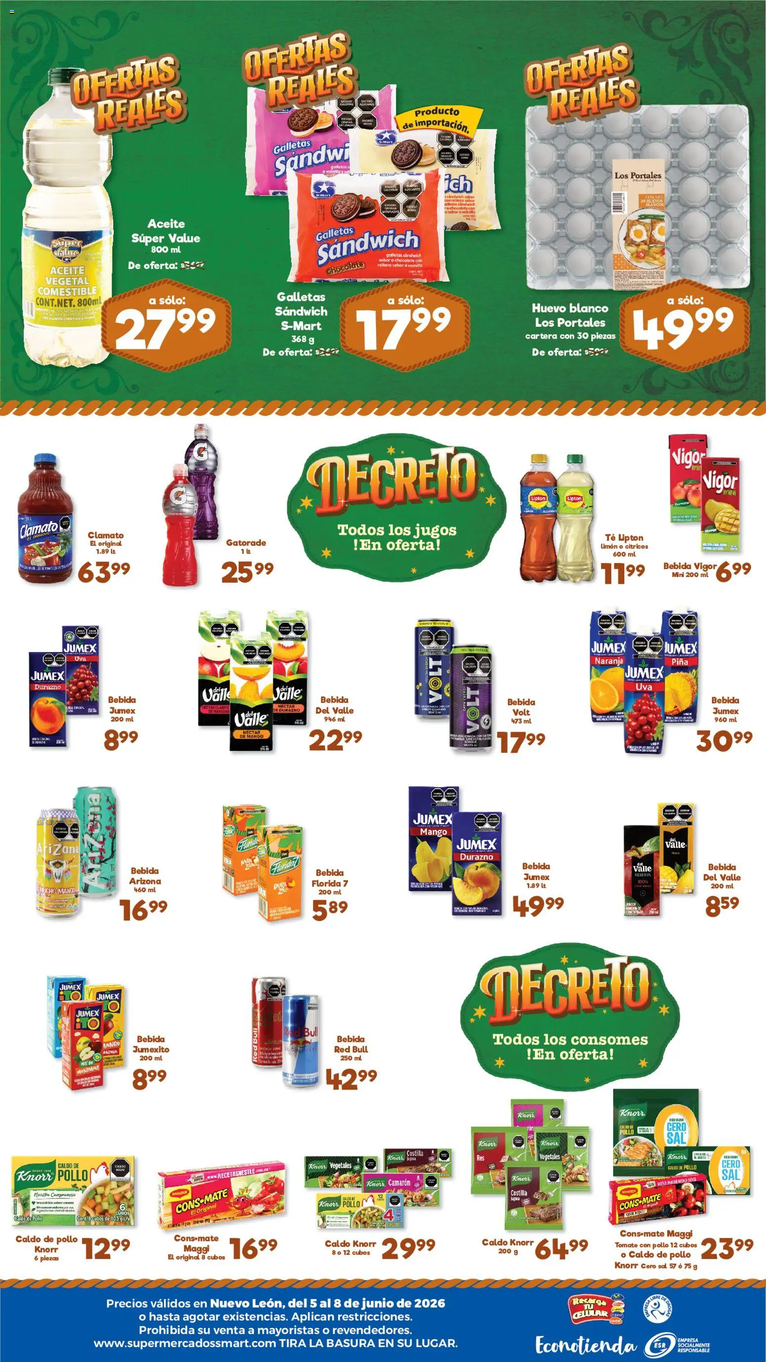 Nuevas ofertas de S-Mart válidas en toda la República Mexicana desde el 05.06.2026. ¡Encuentra las mejores ofertas en S-Mart folleto Ofertas de feria Monterrey! | Página: 2 | Productos: Tomate, Huevo, Chocolate, Manzanas