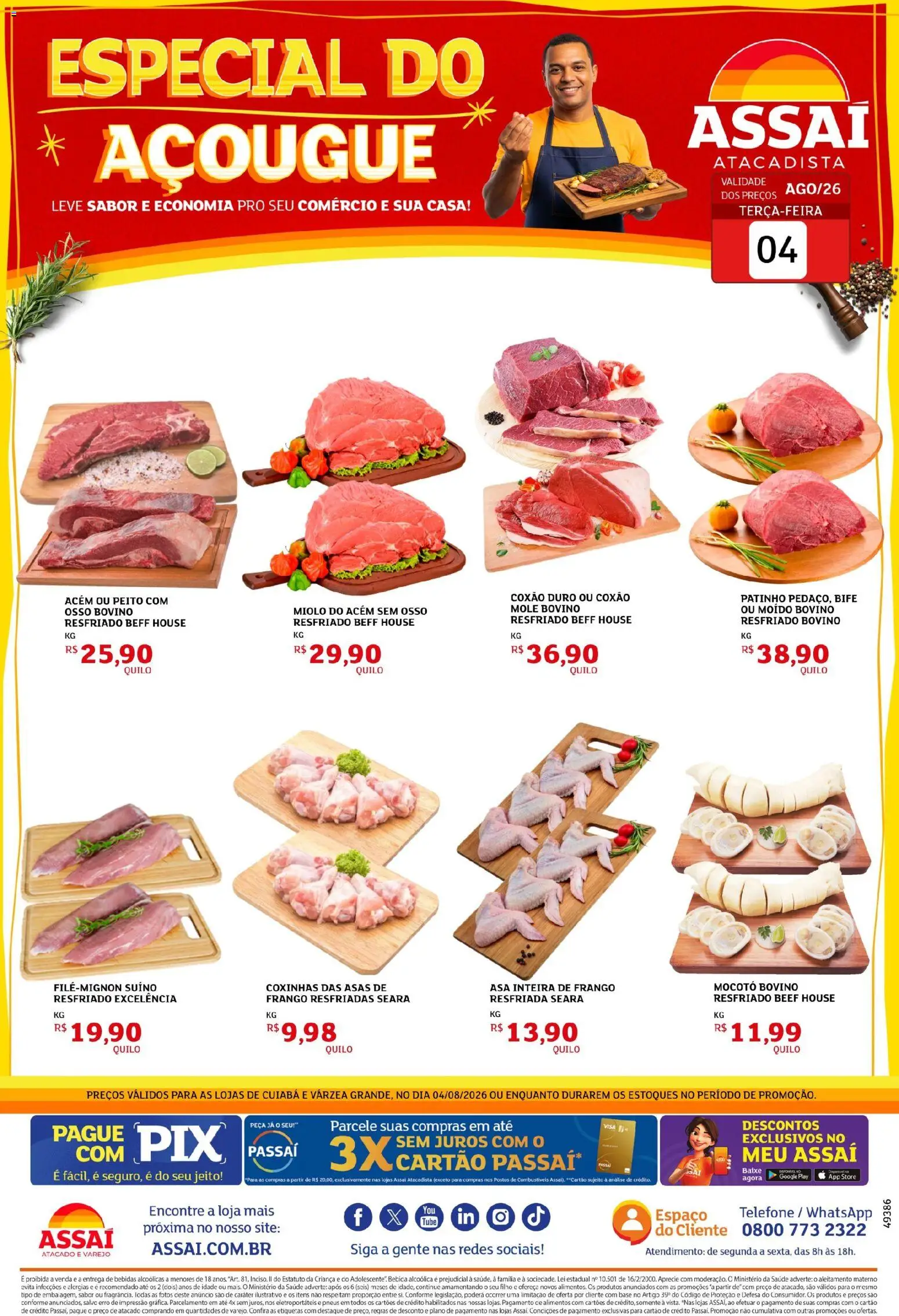 Assaí Atacadista Folheto - válido de 04/08/2026 | Página: 1 | Produtos: Pneus, Base, Telefone, Frango