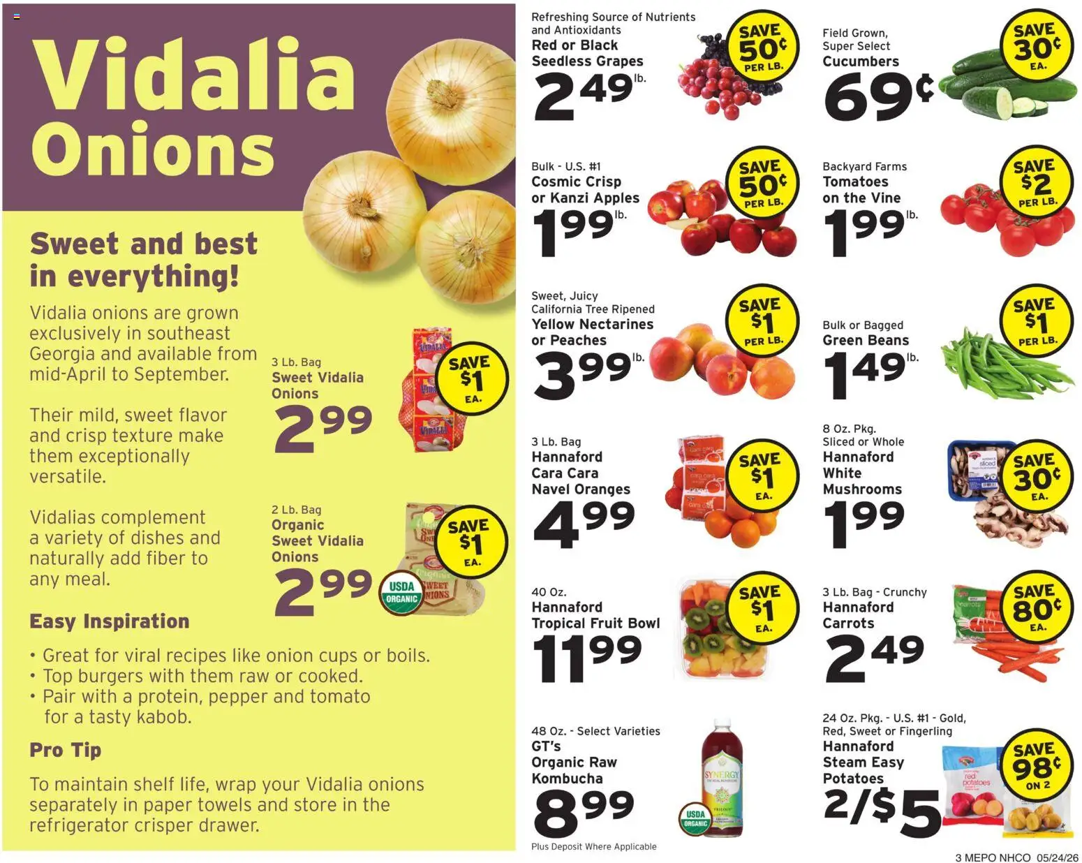 Hannaford Weekly Ad - valid from 24.05.2026 | Page: 3 | Products: Mushrooms, Tomatoes, Onion, Bag