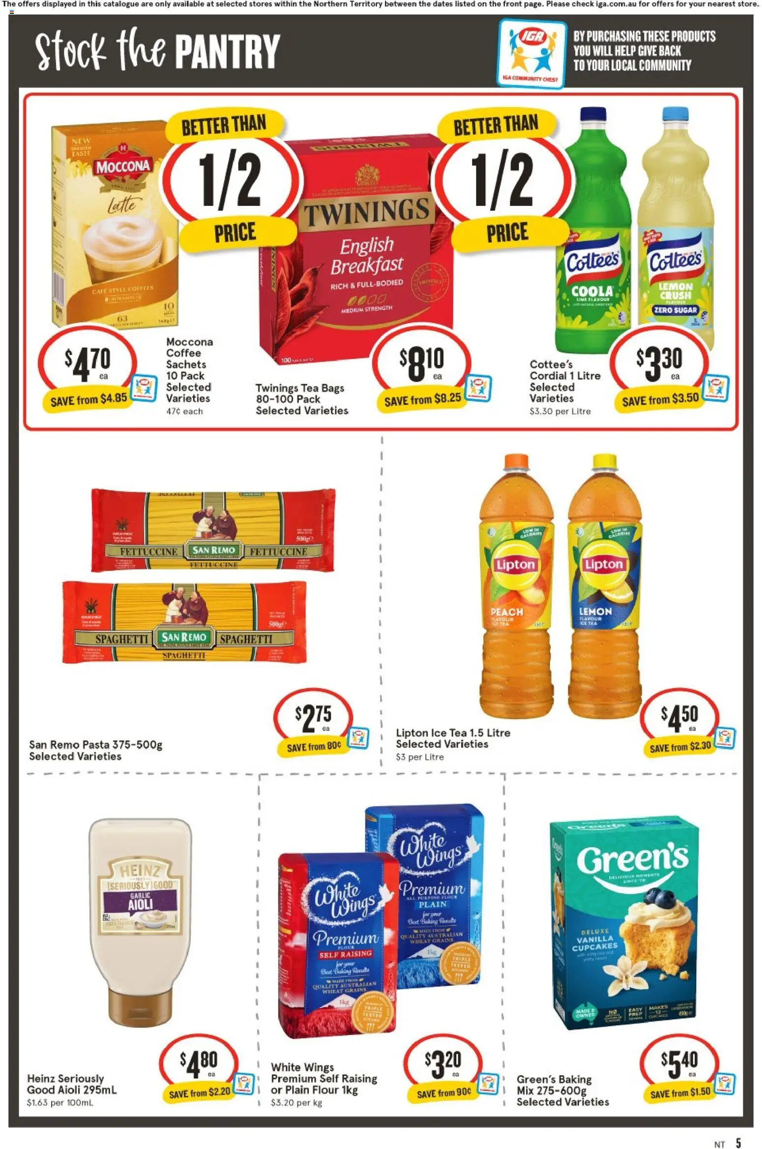 IGA catalogue - valid from 05/08/2026 | Page: 6 | Products: Flour, Tea, Pasta, Moccona