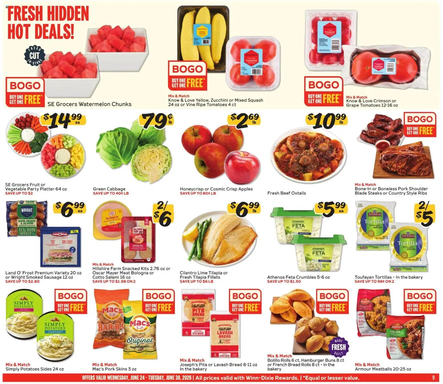Winn Dixie Weekly Ad - valid from 06/24/2026 | Page: 9 | Products: Pork, Apples, Beef, Lime