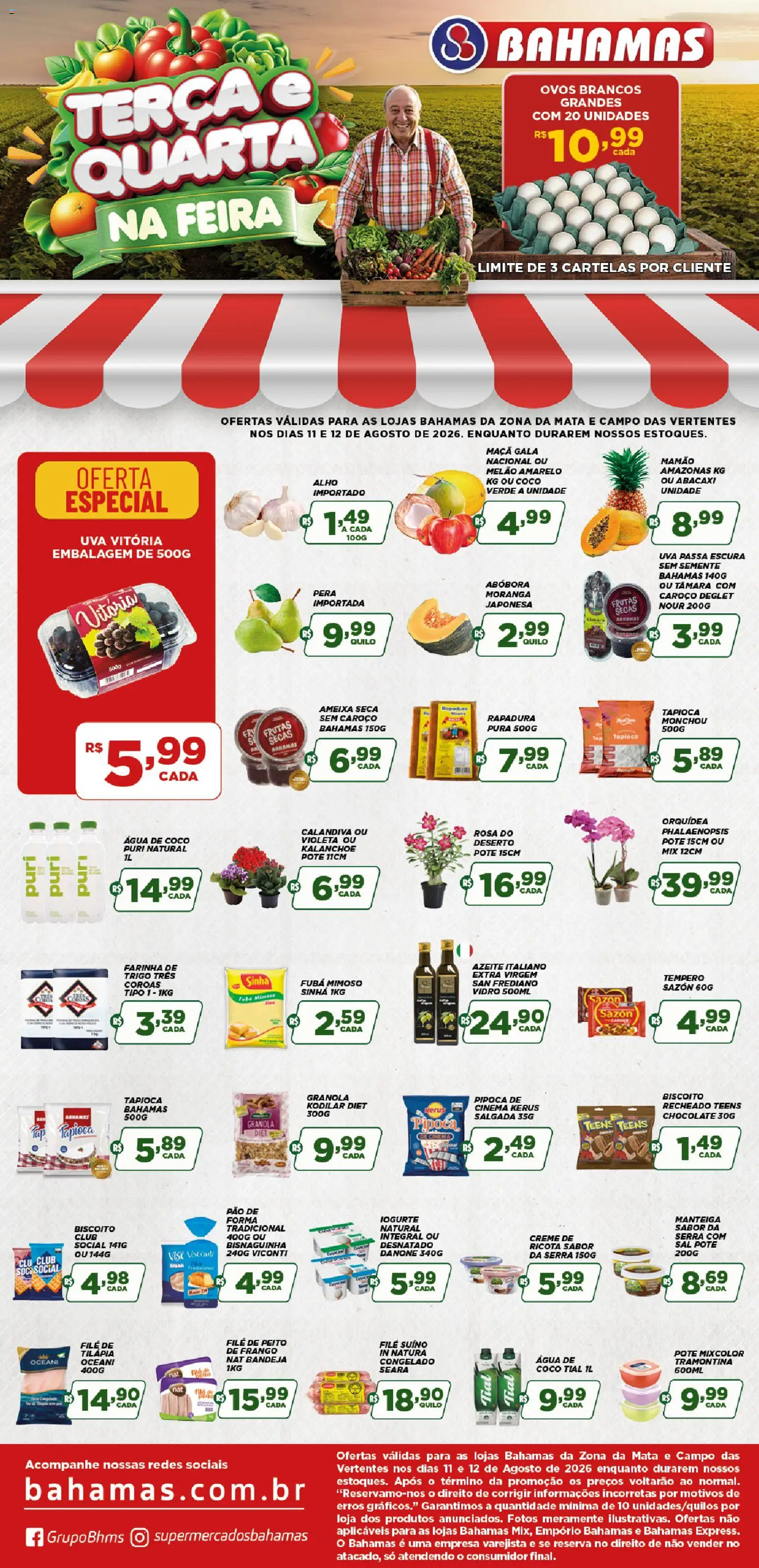 Bahamas Supermercados Folheto - válido de 11/08/2026 | Página: 1 | Produtos: Frutas, Fubá, Tapioca, Pipoca