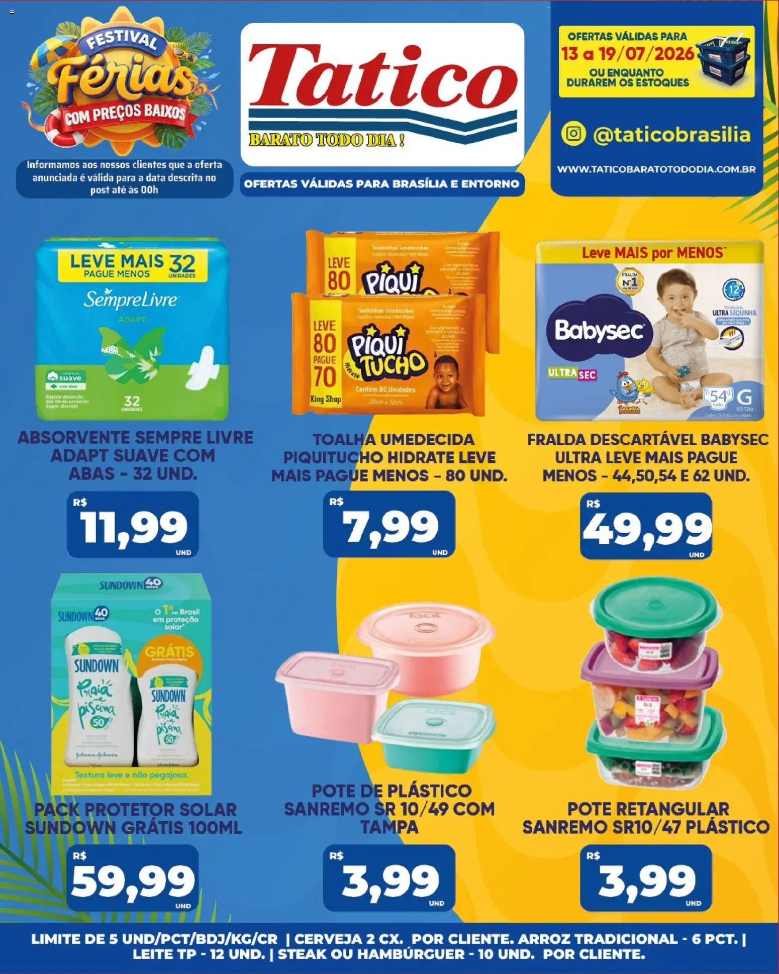 Tatico Folheto - válido de 14/07/2026 | Página: 43 | Produtos: Protetor solar, Cerveja, Arroz, Piscina
