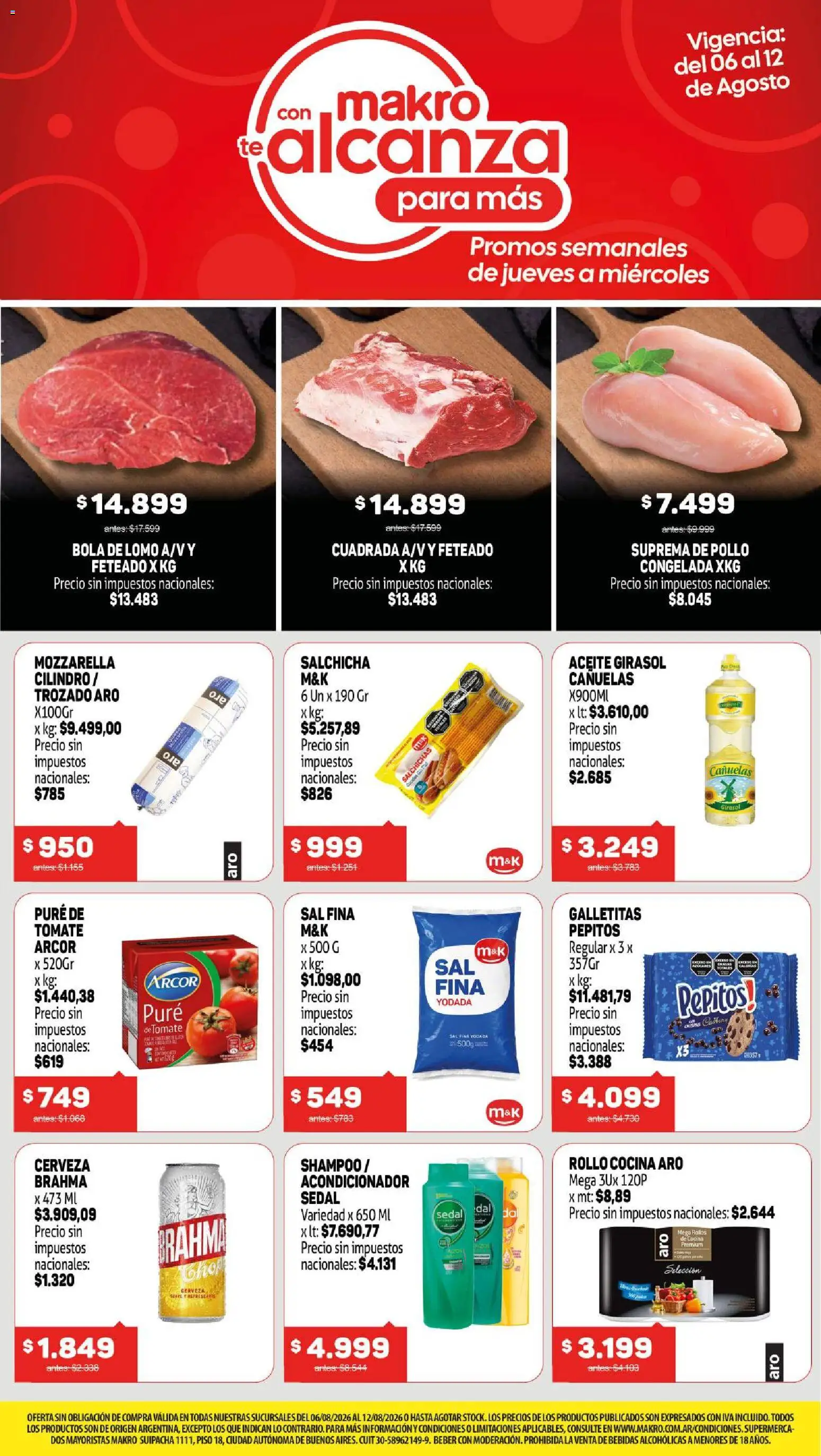 Makro ofertas │ válido desde el 06/08/2026 | Página: 1 | Productos: Galletitas, Acondicionador, Sal, Tomate