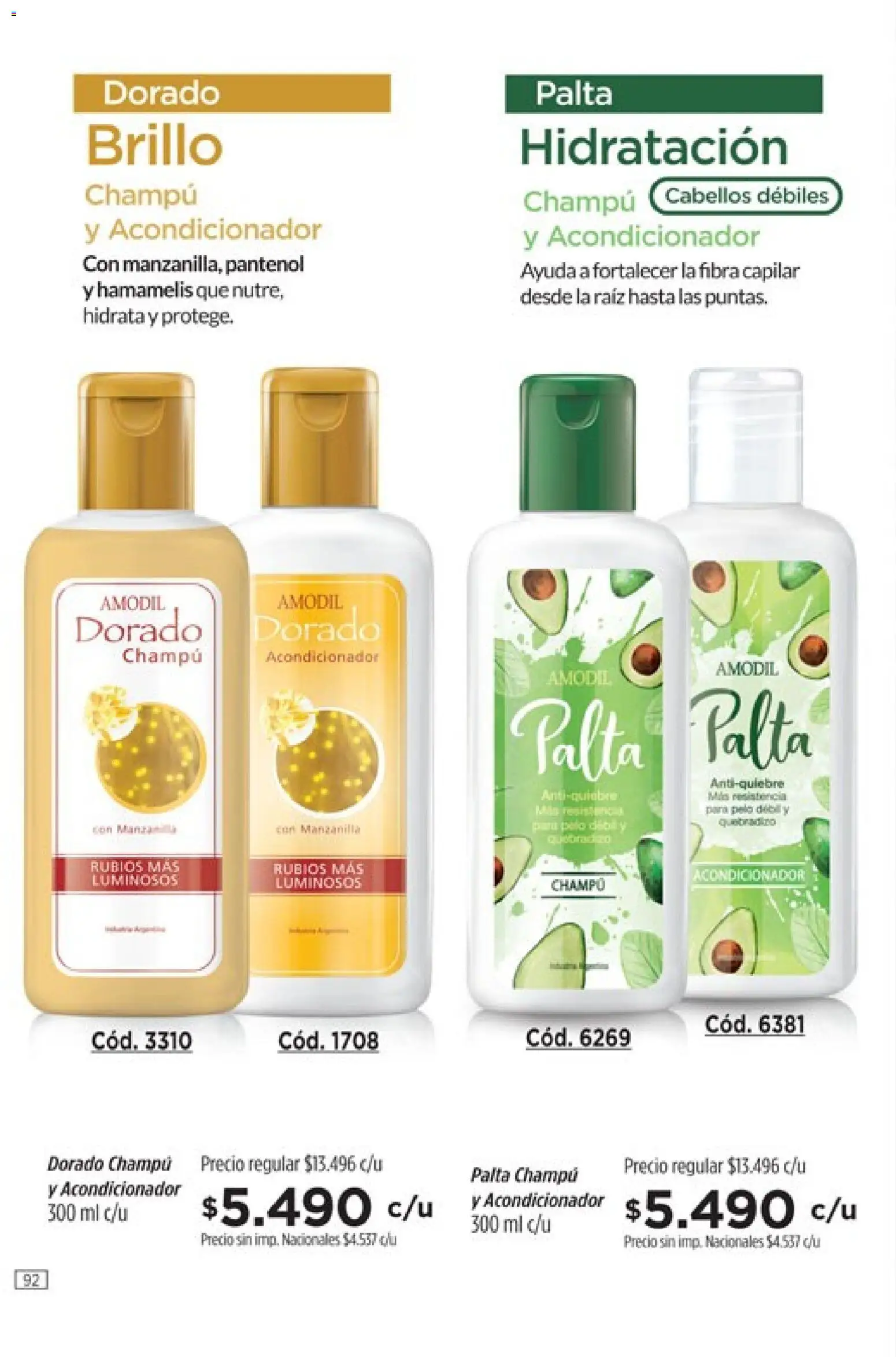 Catálogo Amodil Campaña 14 │ válido desde el 07/08/2026 | Página: 92 | Productos: Champú, Acondicionador, Brillo, Palta
