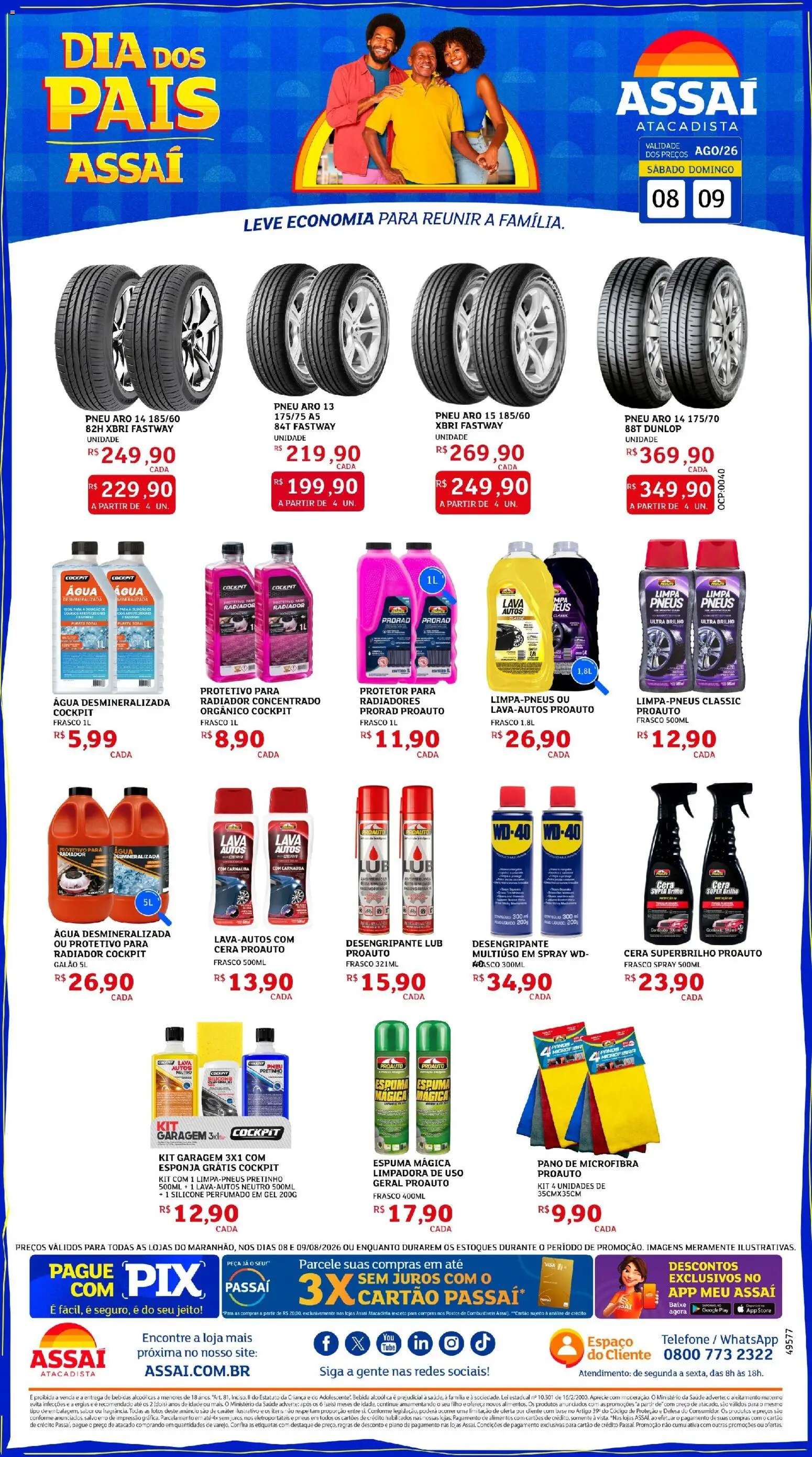 Assaí Atacadista Folheto - válido de 08/08/2026 | Página: 1 | Produtos: Base, Água, Bebida, Telefone