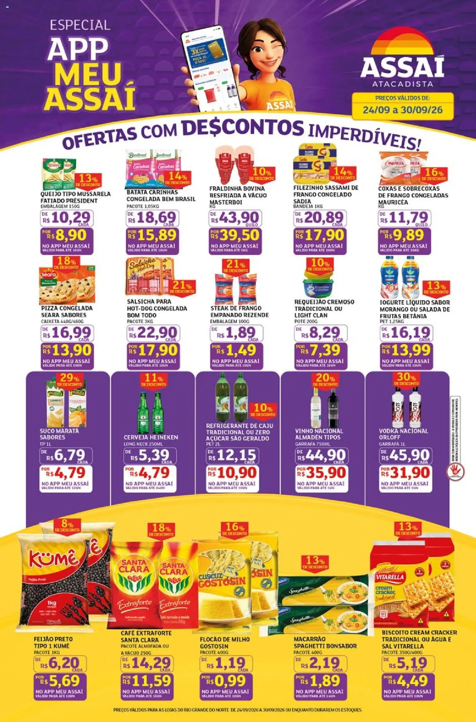Assaí Atacadista Folheto - válido de 24/09/2026 | Página: 1 | Produtos: Steak, Pizza, Açúcar, Batata
