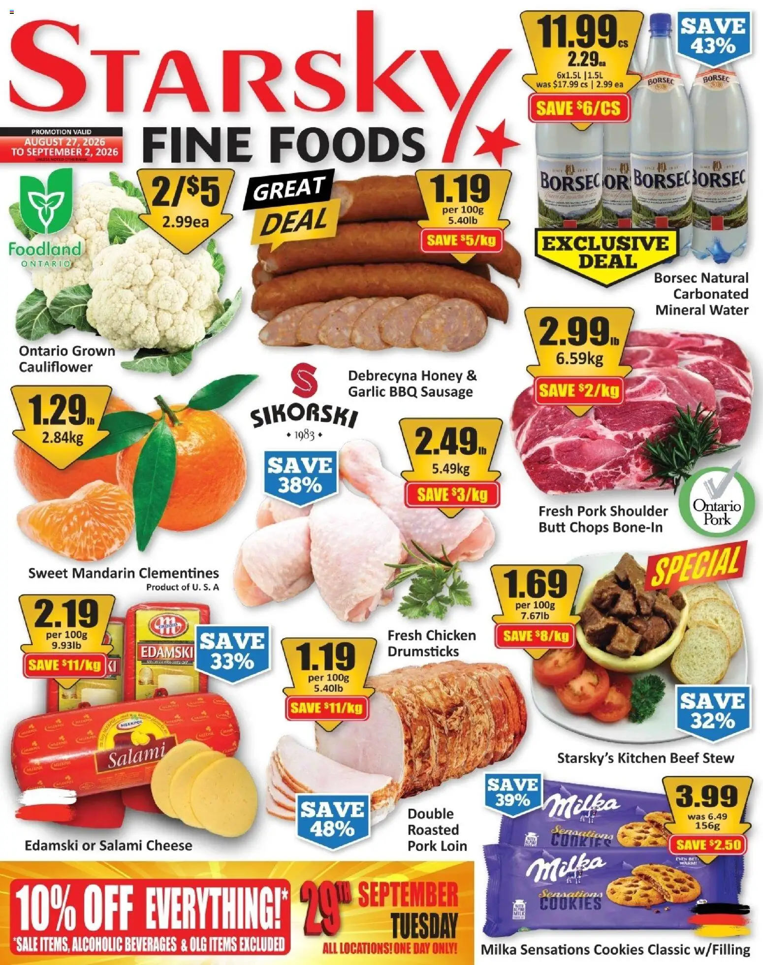 Starsky flyer valid from Aug 27, 2026 | Page: 1 | Products: Beef, Water, Pork shoulder, Chicken