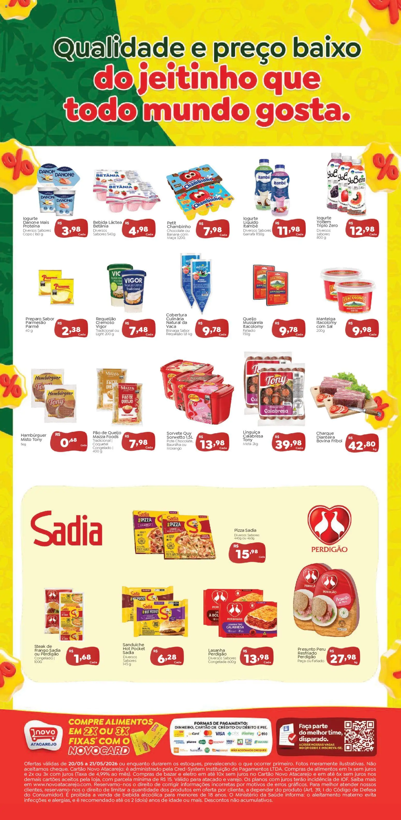 Novo Atacarejo Folheto - válido de 20.05.2026 | Página: 2 | Produtos: Linguiça, Manteiga, Frango, Requeijão