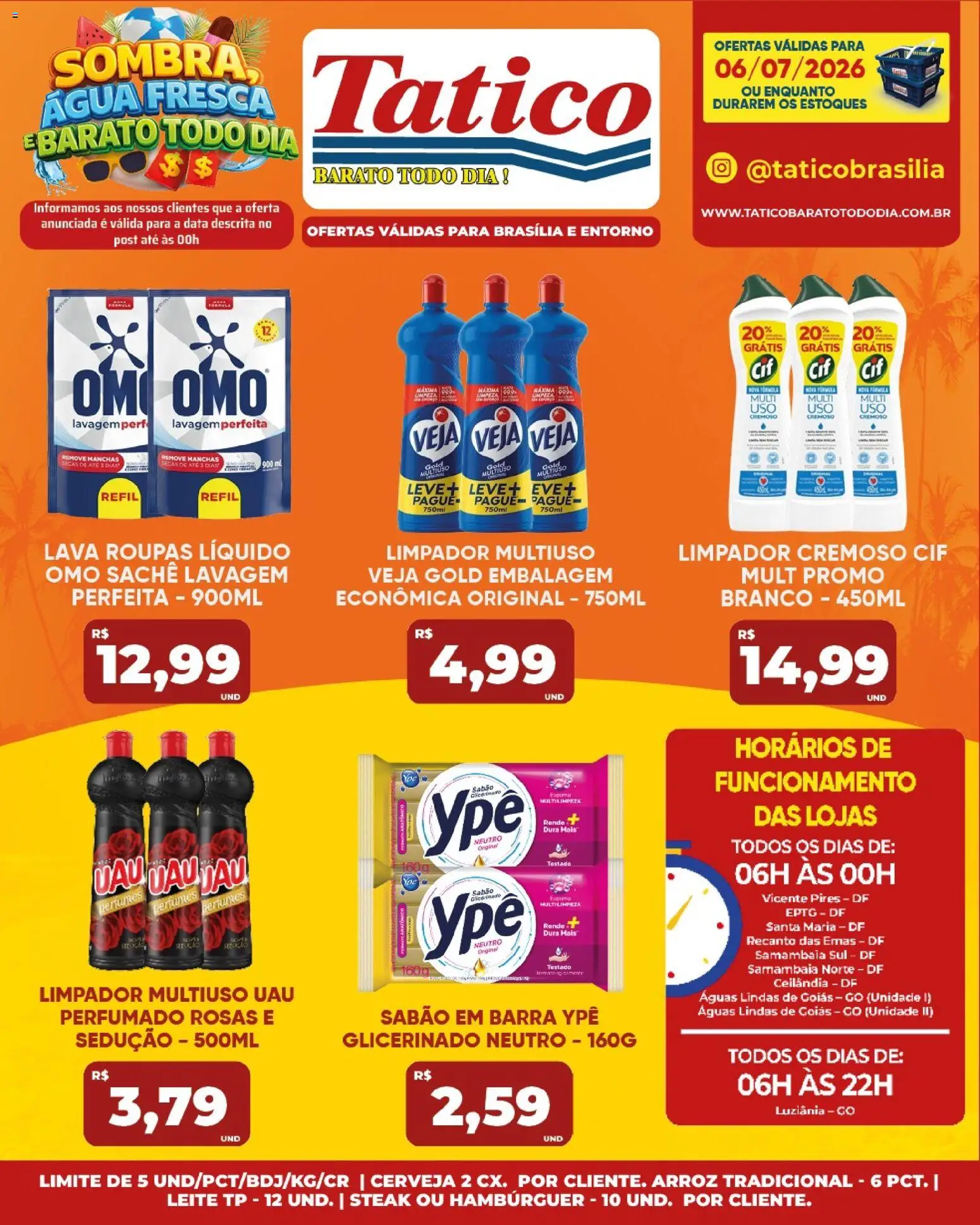 Tatico Folheto - válido de 06/07/2026 | Página: 18 | Produtos: Sabão em barra, Limpador multiuso, Arroz, Hambúrguer