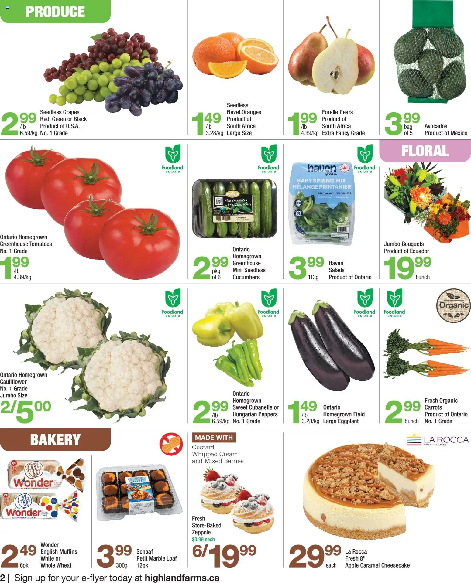 Highland Farms flyer valid from Sep 10, 2026 | Page: 2 | Products: Carrots, Muffins, Cauliflower, Pears