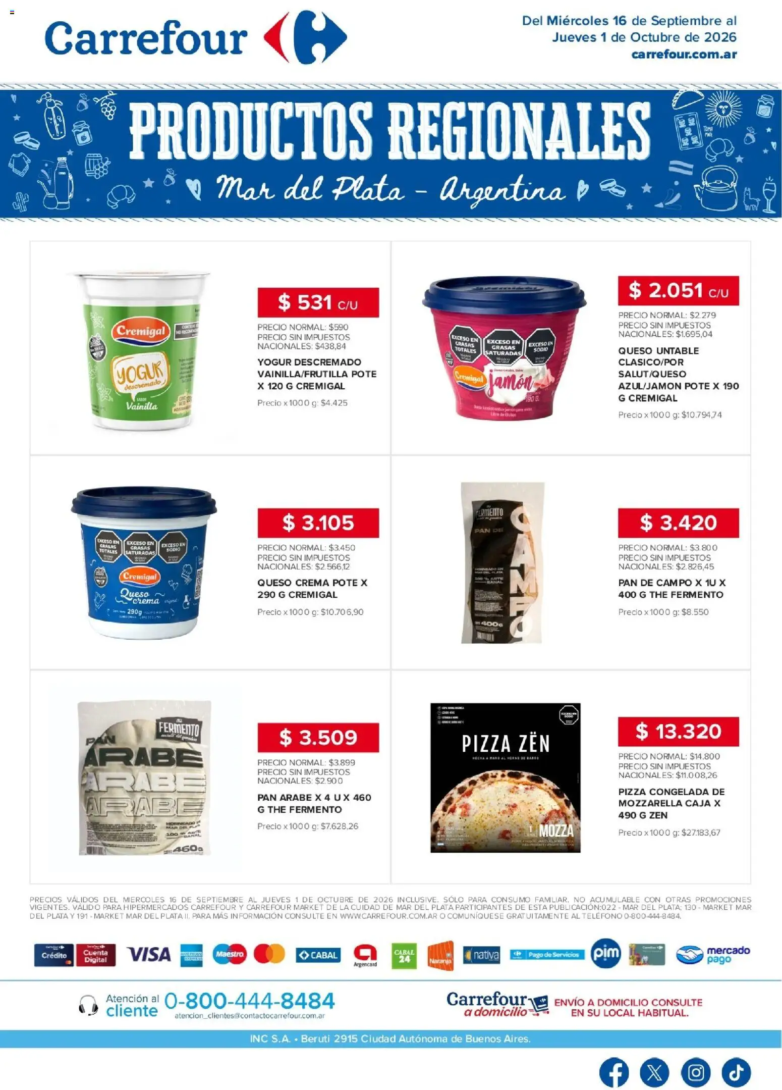 Carrefour - Regionales | Mar del Plata │ válido desde el 16/09/2026 | Página: 1 | Productos: Teléfono, Untable, Queso crema, Crema