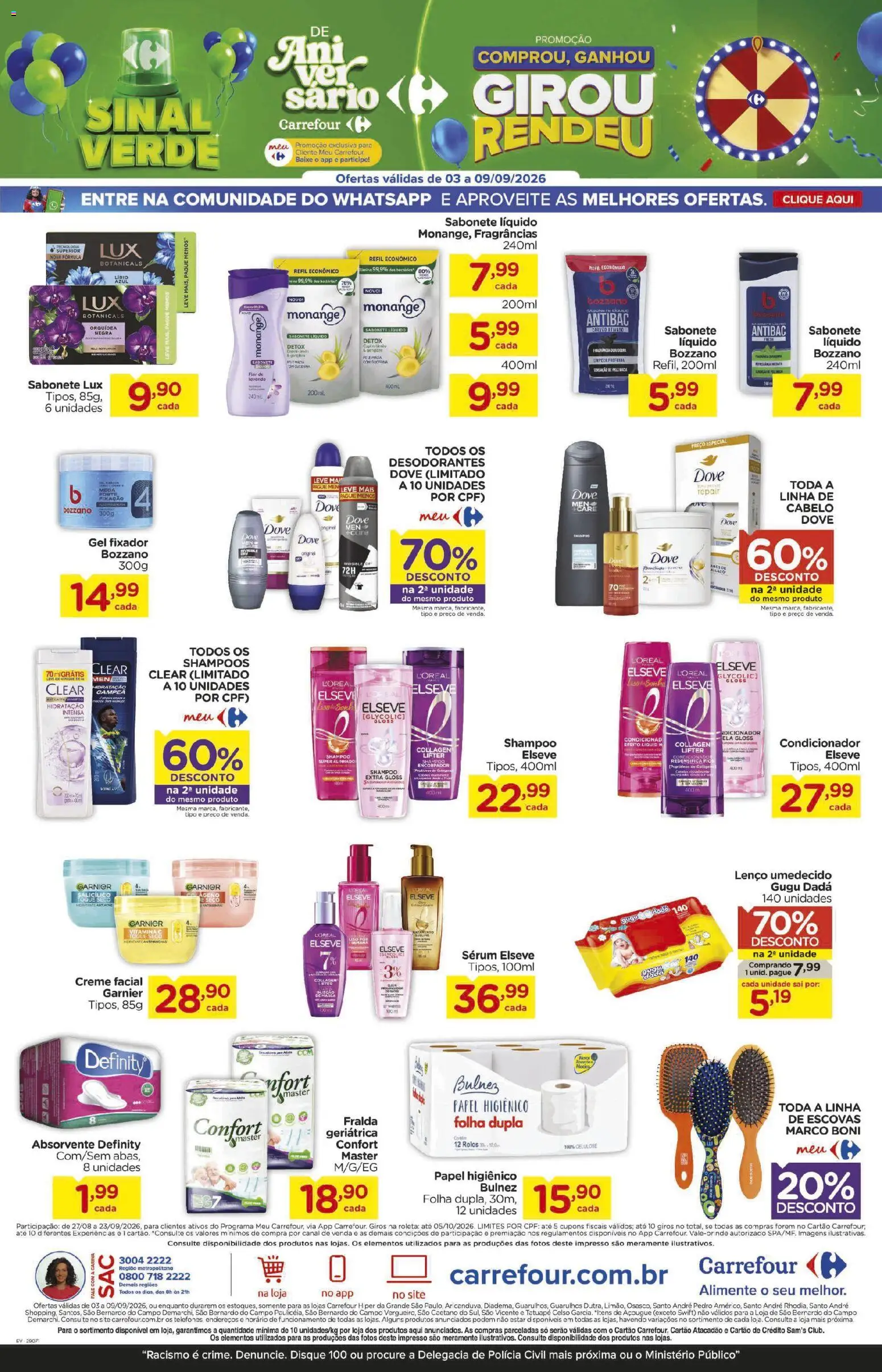 Carrefour Folheto - válido de 03/09/2026 | Página: 13 | Produtos: Lenço, Creme, Sabonete, Sabonete líquido