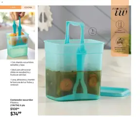 Vista previa de Contenedor escurridor, Plástico. Con charola escurridora extraíble y tapa. Ideal para almacenar chiles en escabeche y frutos en almíbar. Lava, almacena y mantén la frescura de tus frutas y verduras., nuevo folleto de la tienda, válido en México a partir del 08.05.2026 | Página: 94