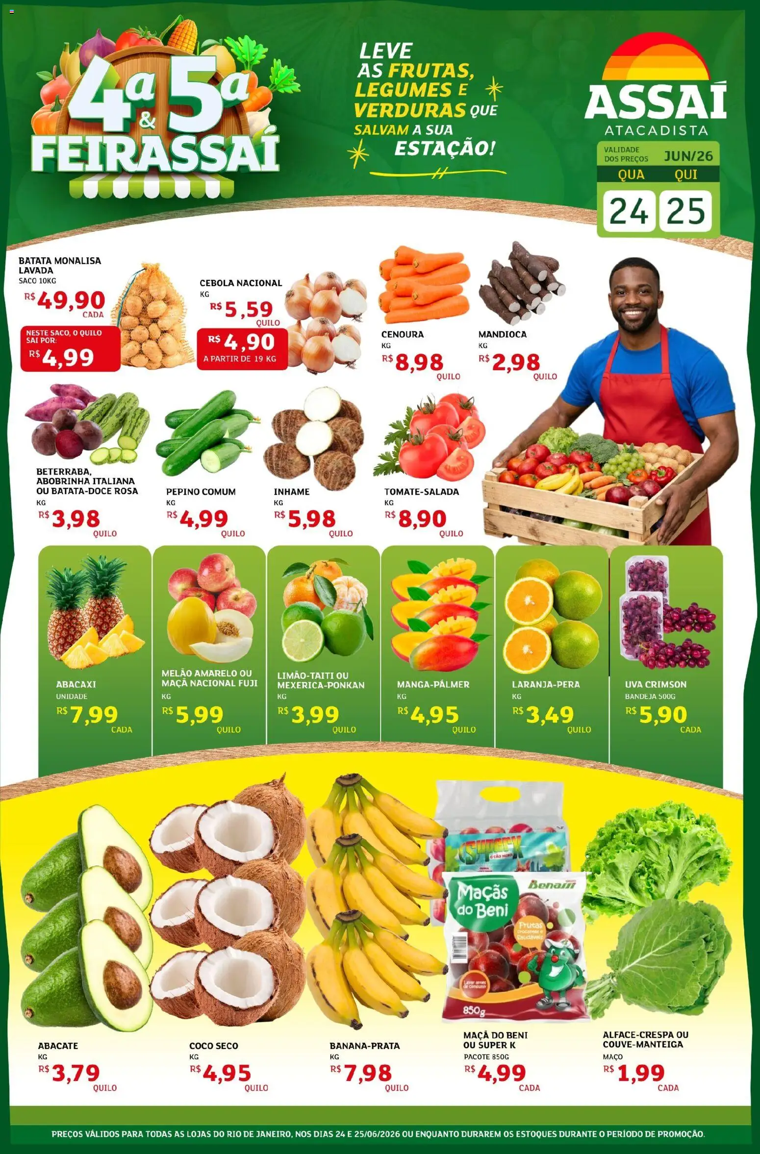Assaí Atacadista Folheto - válido de 24/06/2026 | Página: 1 | Produtos: Cebola, Inhame, Abacaxi, Bandeja