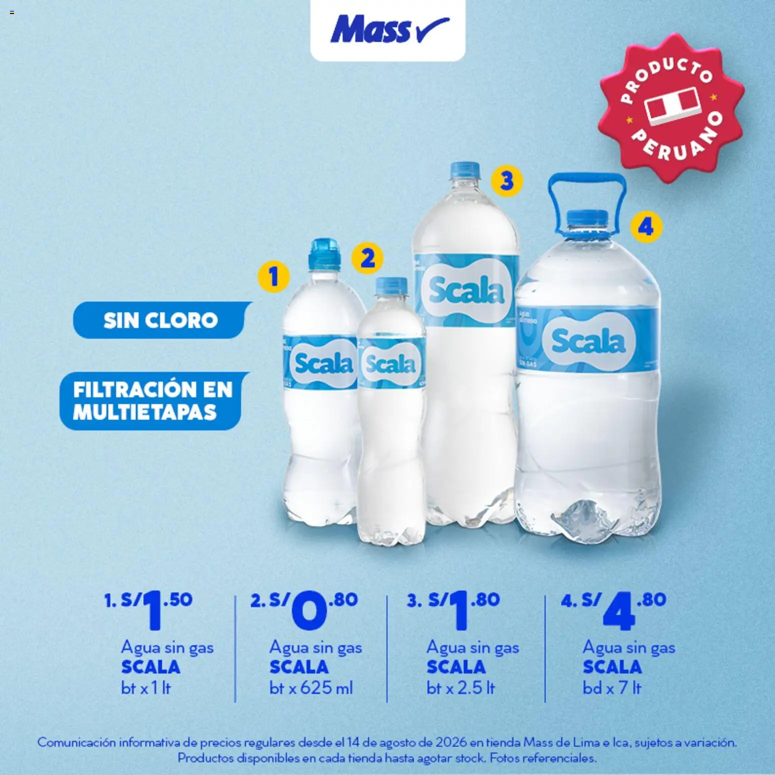 Catálogo Mass válido desde 14/08/2026 | Página: 7 | Productos: Agua, Lima