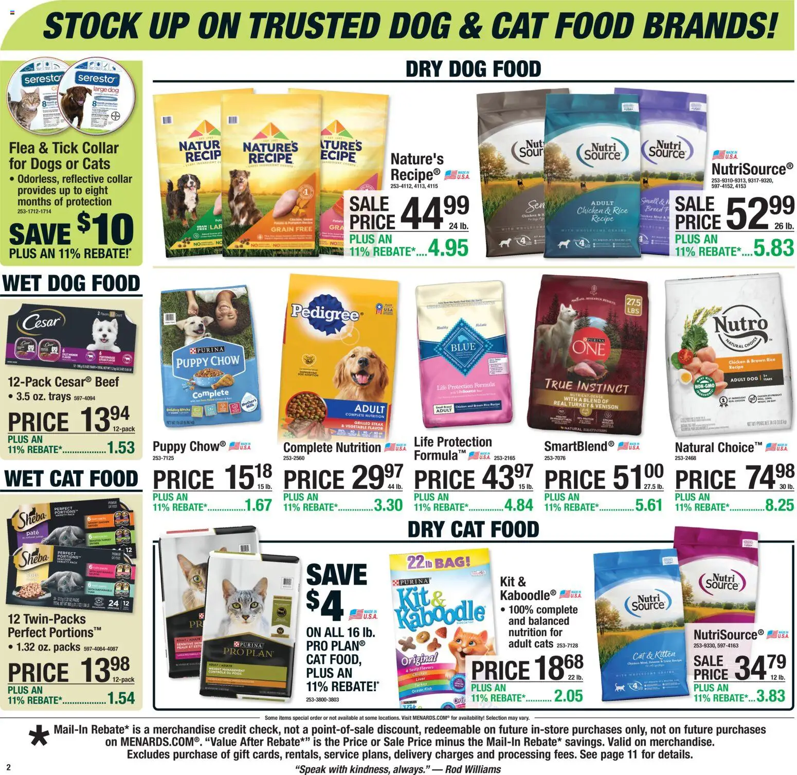 Menards Weekly Ad - valid from 04.03.2026 | Page: 2 | Products: Dog Food, Fish, Beef, Bag