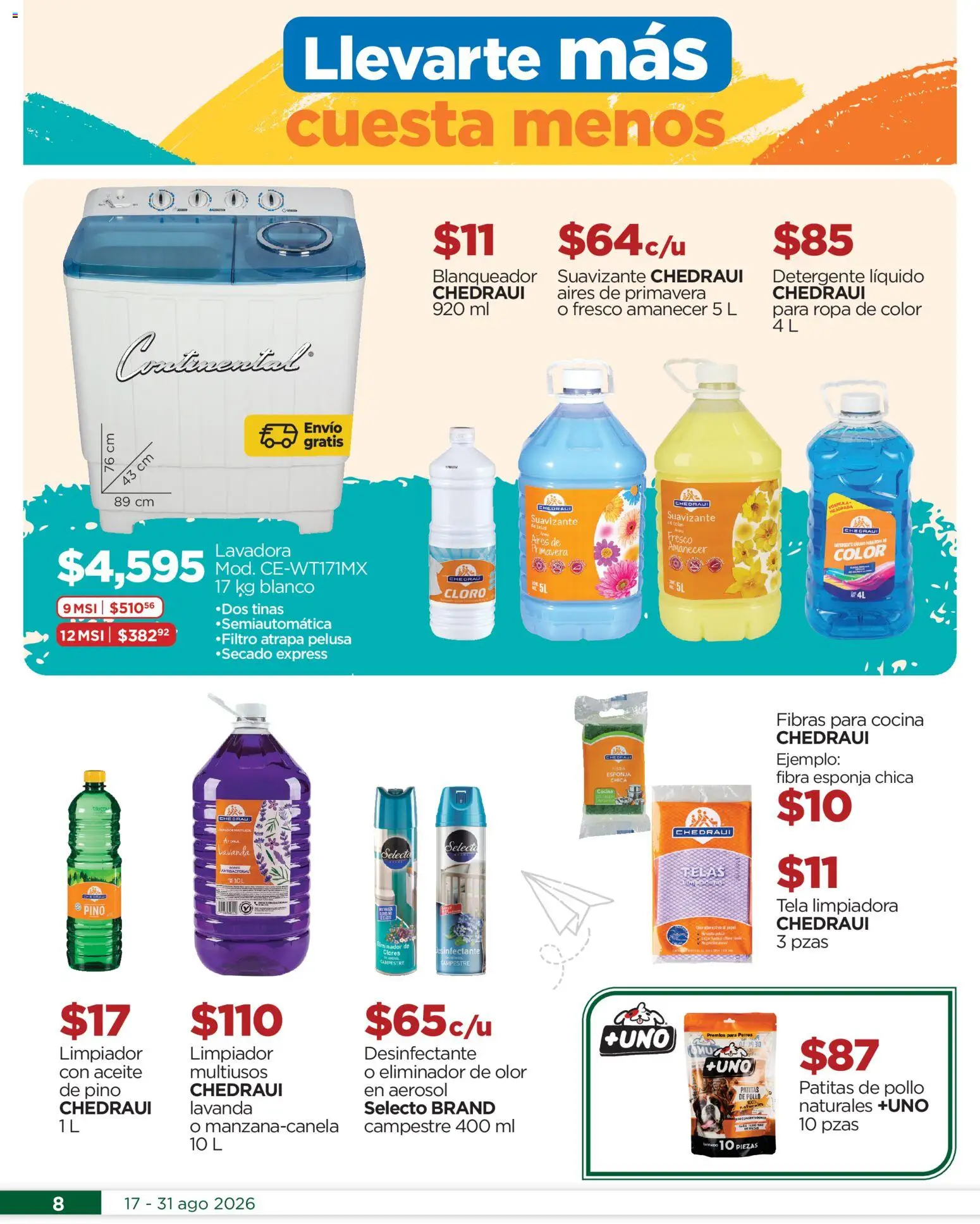 Nuevas ofertas de Chedraui válidas en toda la República Mexicana desde el 17/08/2026. ¡Encuentra las mejores ofertas en Chedraui folleto! | Página: 8 | Productos: Pollo, Limpiador, Lavadora, Cloro