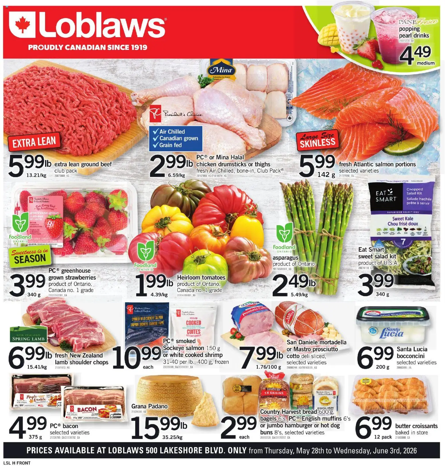 Loblaws flyer valid from 28.05.2026 | Page: 1 | Products: Strawberries, Salad, Butter, Chicken
