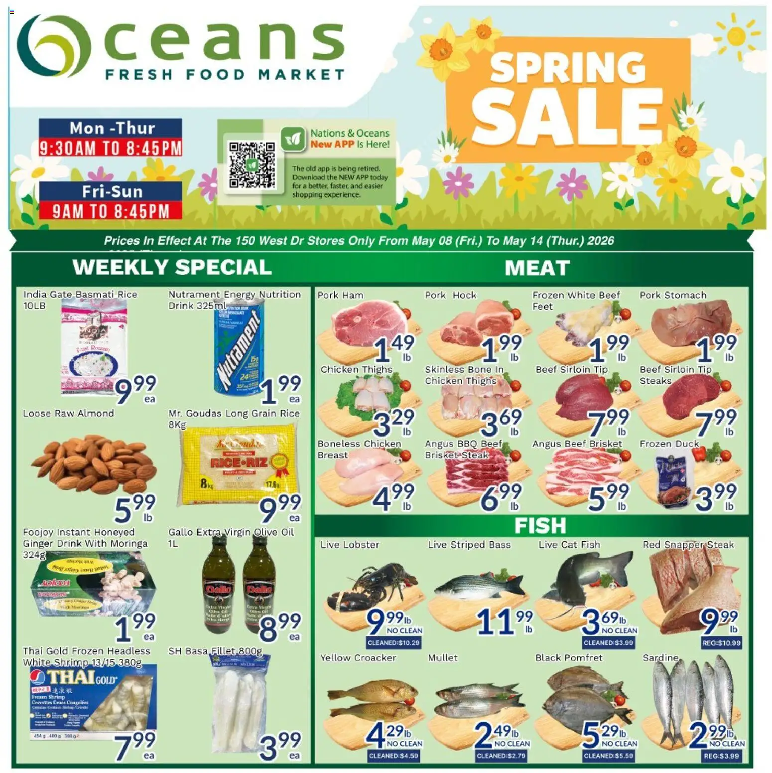 Oceans flyer valid from 08.05.2026 | Page: 1 | Products: Rice, Fish, Beef, Chicken
