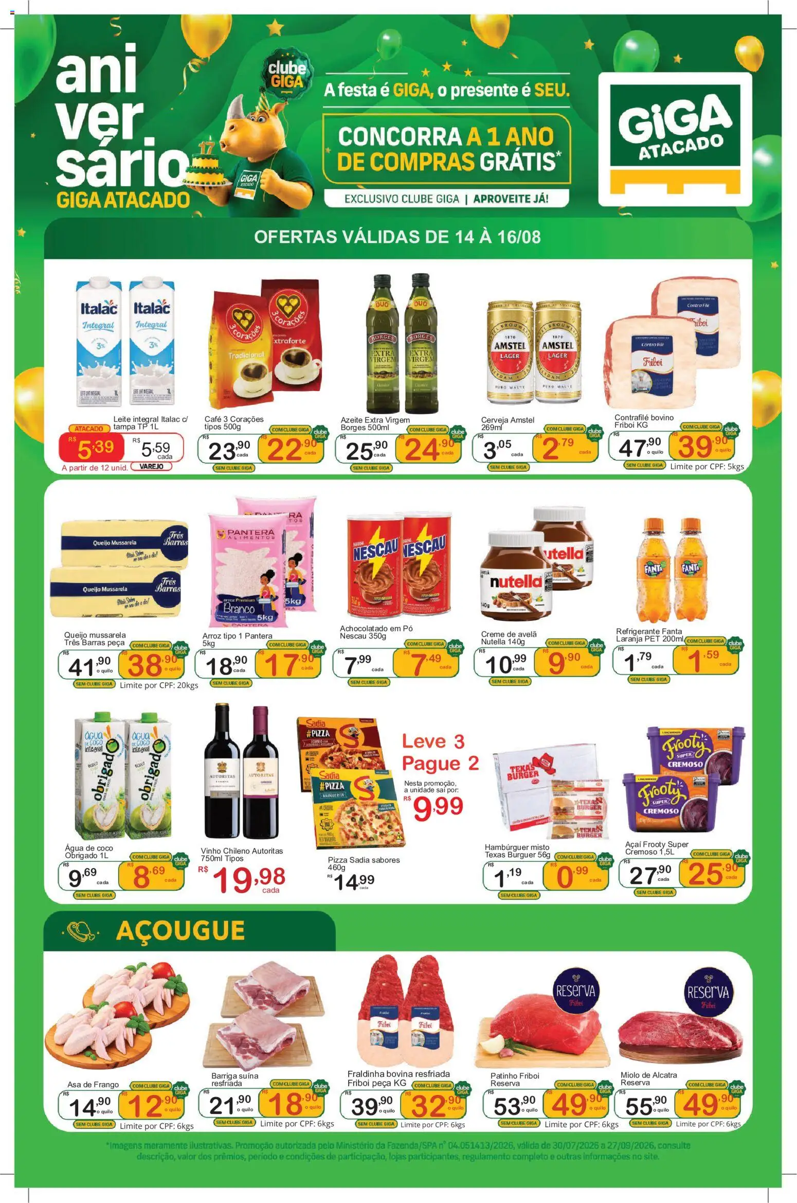 GIGA Atacado Folheto - válido de 14/08/2026 | Página: 1 | Produtos: Nescau, Café, Barriga suína, Vinho