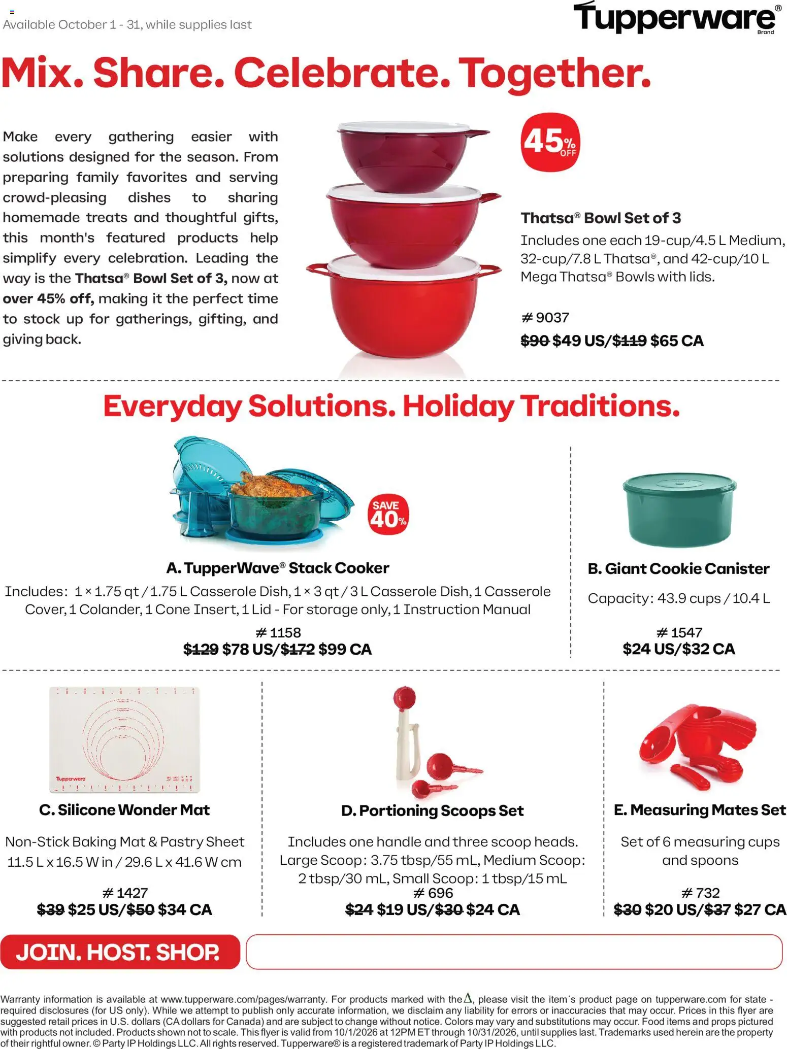 Tupperware flyer valid from Oct 1, 2026 | Page: 1 | Products: Cooker, Dishes, Pastry, Food
