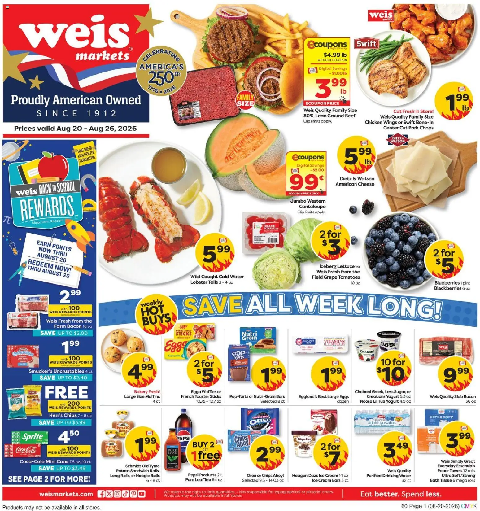 Weis Weekly Ad - valid from 08/20/2026 | Page: 1 | Products: Pork, Beef, Oreo, Sprite