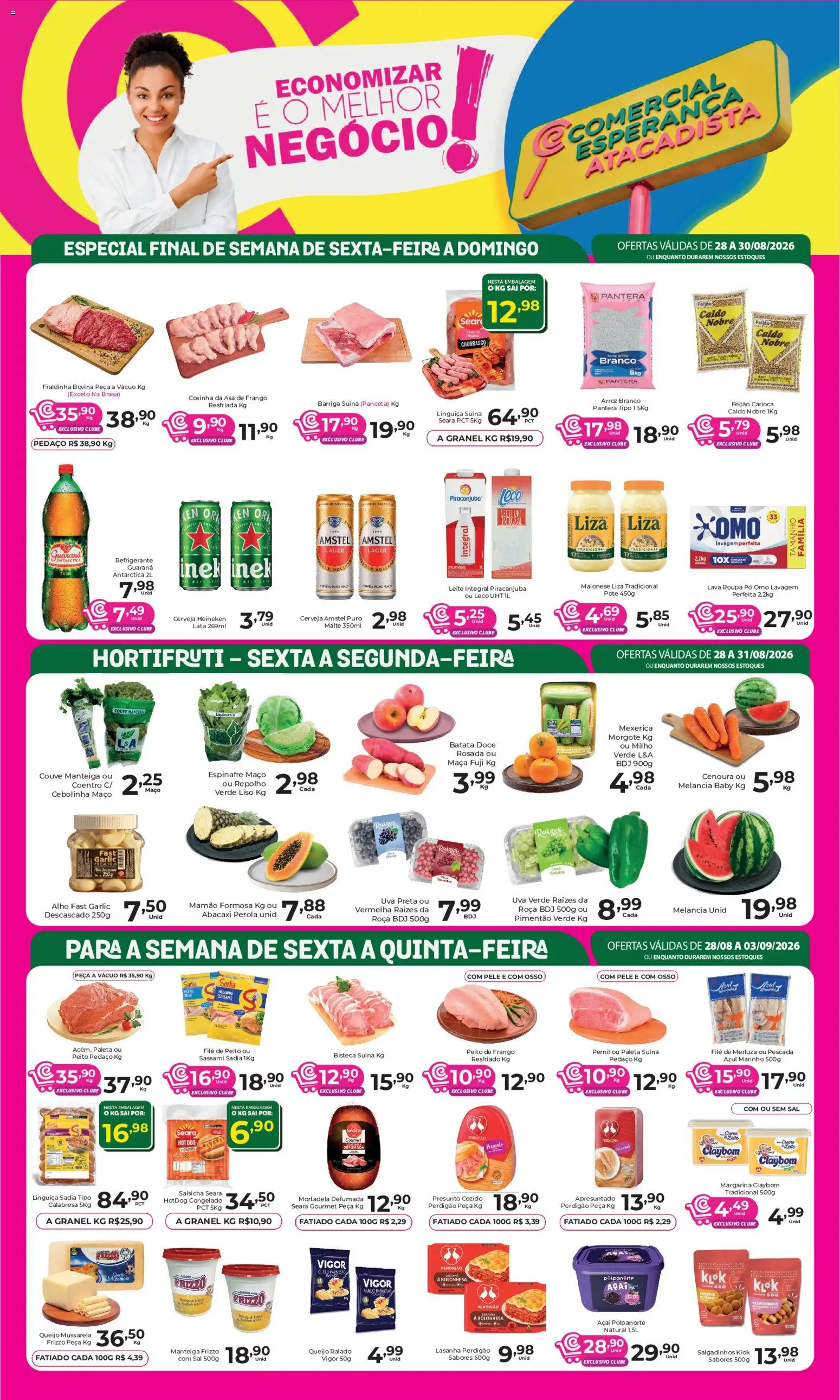 Comercial Esperança Folheto - válido de 28/08/2026 | Página: 1 | Produtos: Pó, Fraldinha, Queijo ralado, Couve