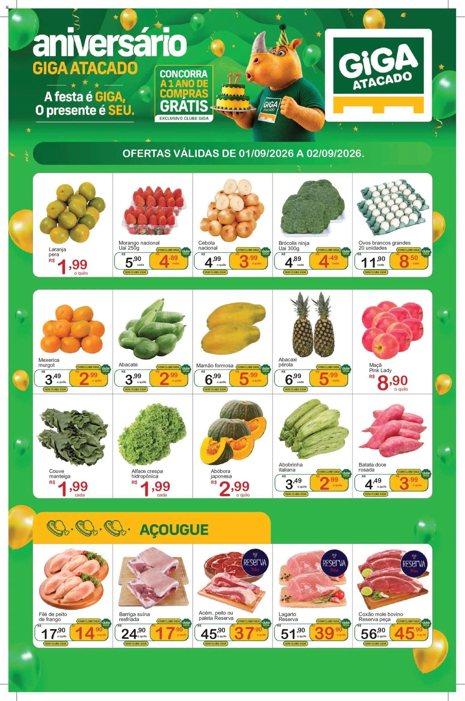 GIGA Atacado Folheto - válido de 01/09/2026 | Página: 1 | Produtos: Cebola, Coxão mole, Barriga suína, Mamão