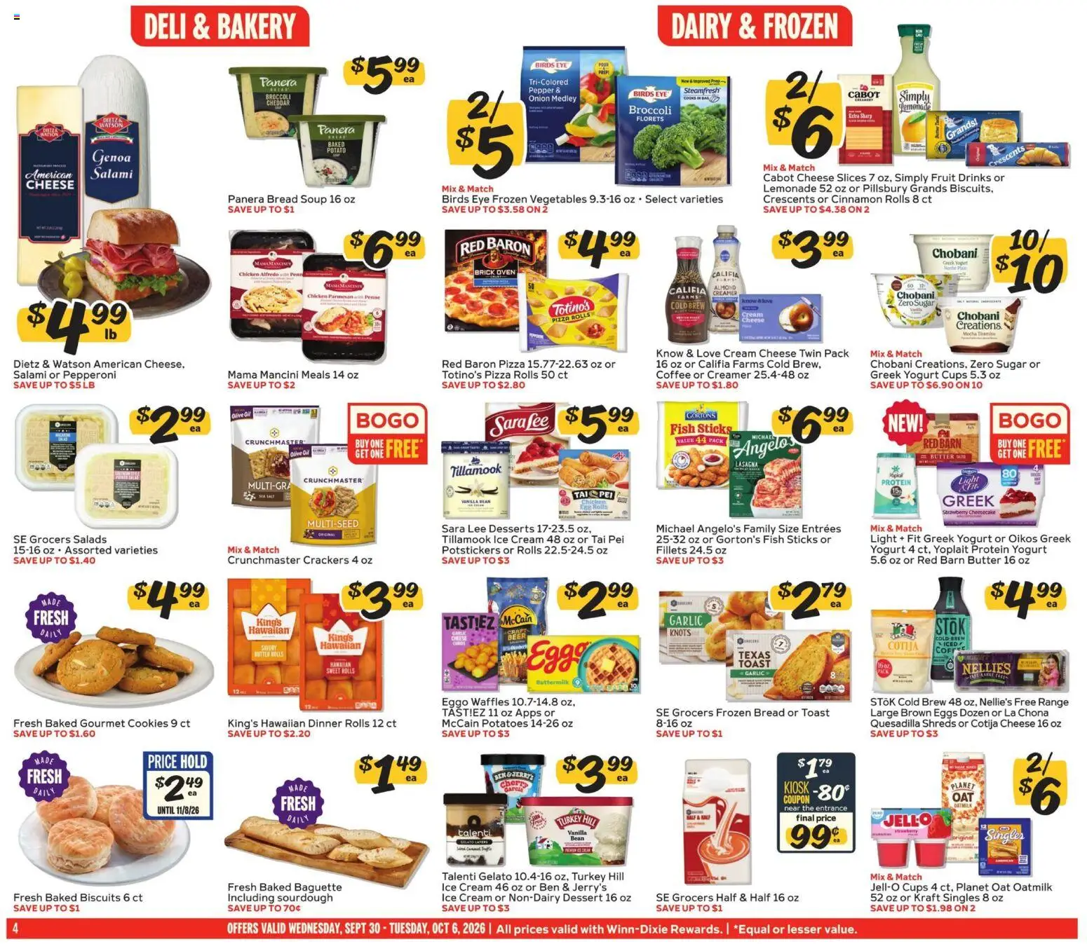 Winn Dixie Weekly Weekly Ad - valid from 09/30/2026 | Page: 4 | Products: Fish sticks, Sugar, Greek yogurt, Lemonade