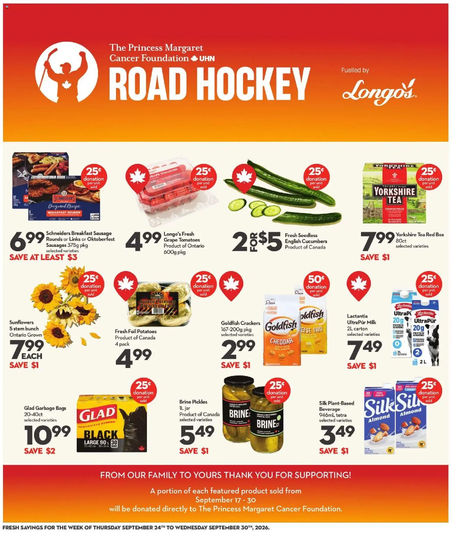 Longo's flyer valid from Sep 24, 2026 | Page: 7 | Products: Tea, Sausages, Cheddar, Foil