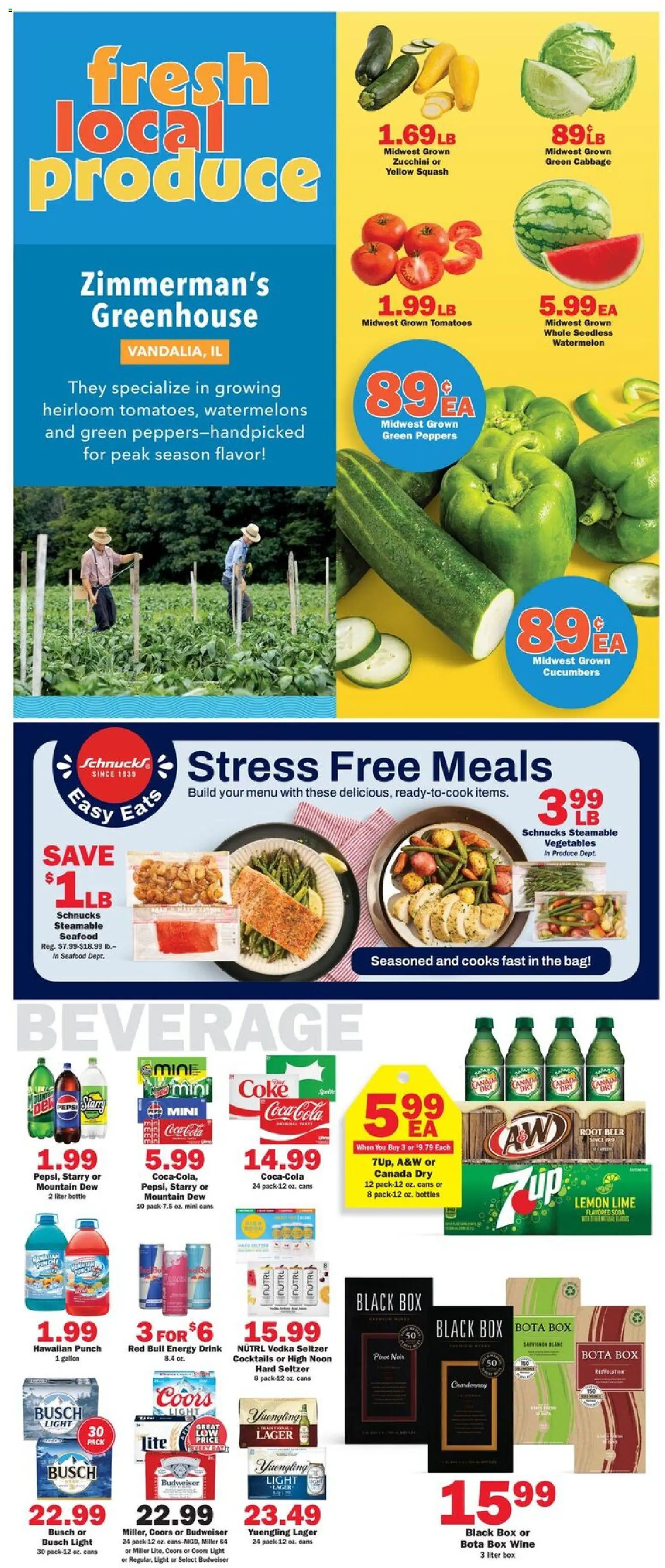 Schnucks Weekly Ad - valid from 07/22/2026 | Page: 3 | Products: Beer, Tomatoes, Cucumbers, Cabbage