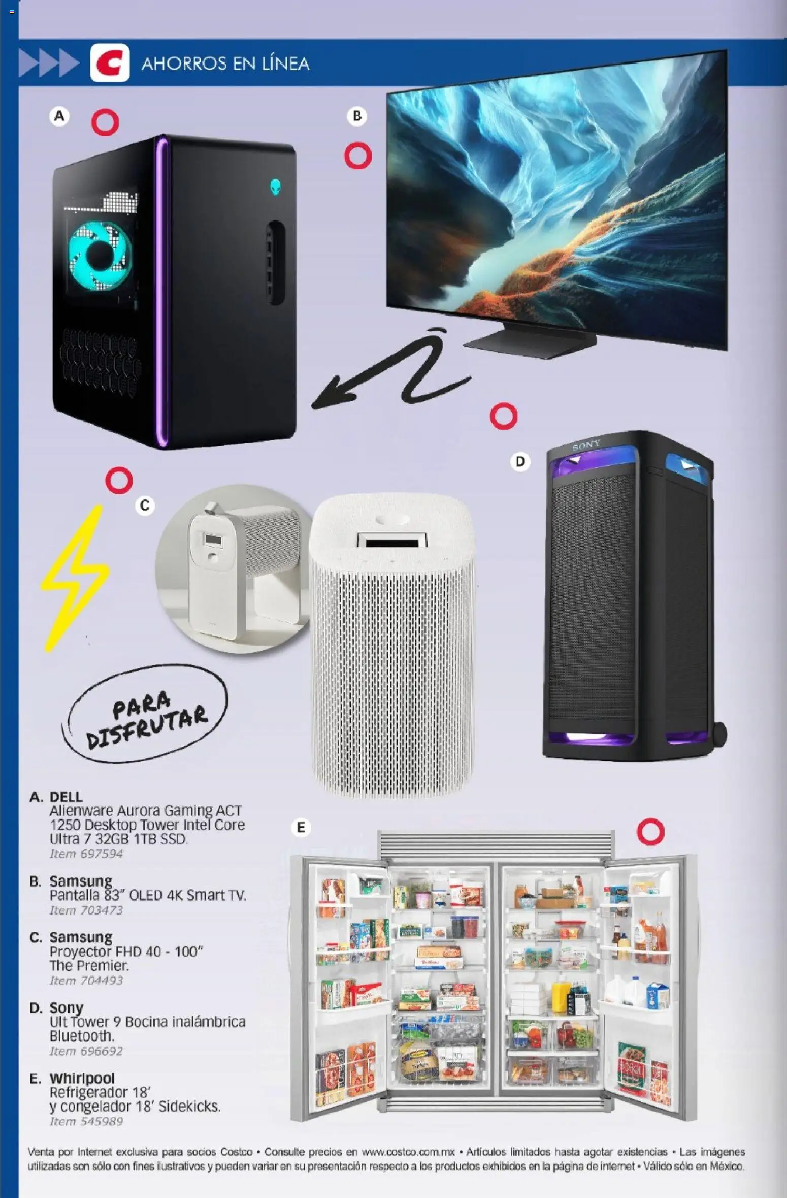 Nuevas ofertas de Costco válidas en toda la República Mexicana desde el 01/07/2026. ¡Encuentra las mejores ofertas en Costco Revista Julio 2026! | Página: 102 | Productos: Refrigerador, Proyector, Bocina, Congelador