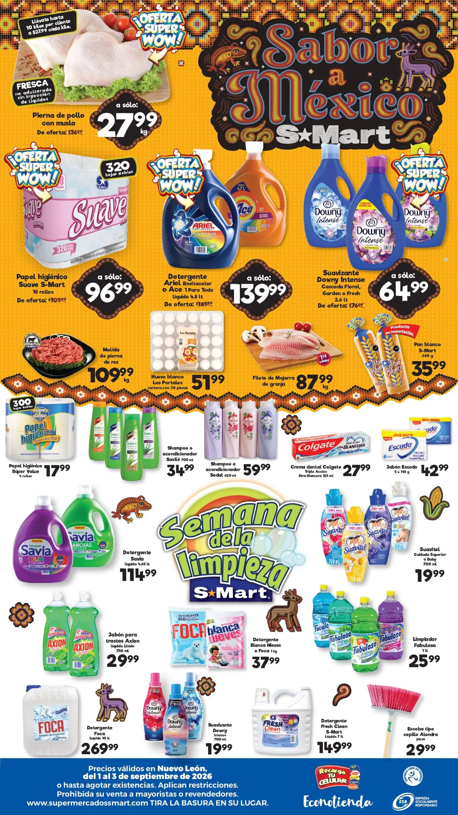Nuevas ofertas de S-Mart válidas en toda la República Mexicana desde el 01/09/2026. ¡Encuentra las mejores ofertas en S-Mart folleto Monterrey! | Página: 2 | Productos: Pollo, Pan, Escoba, Shampoo