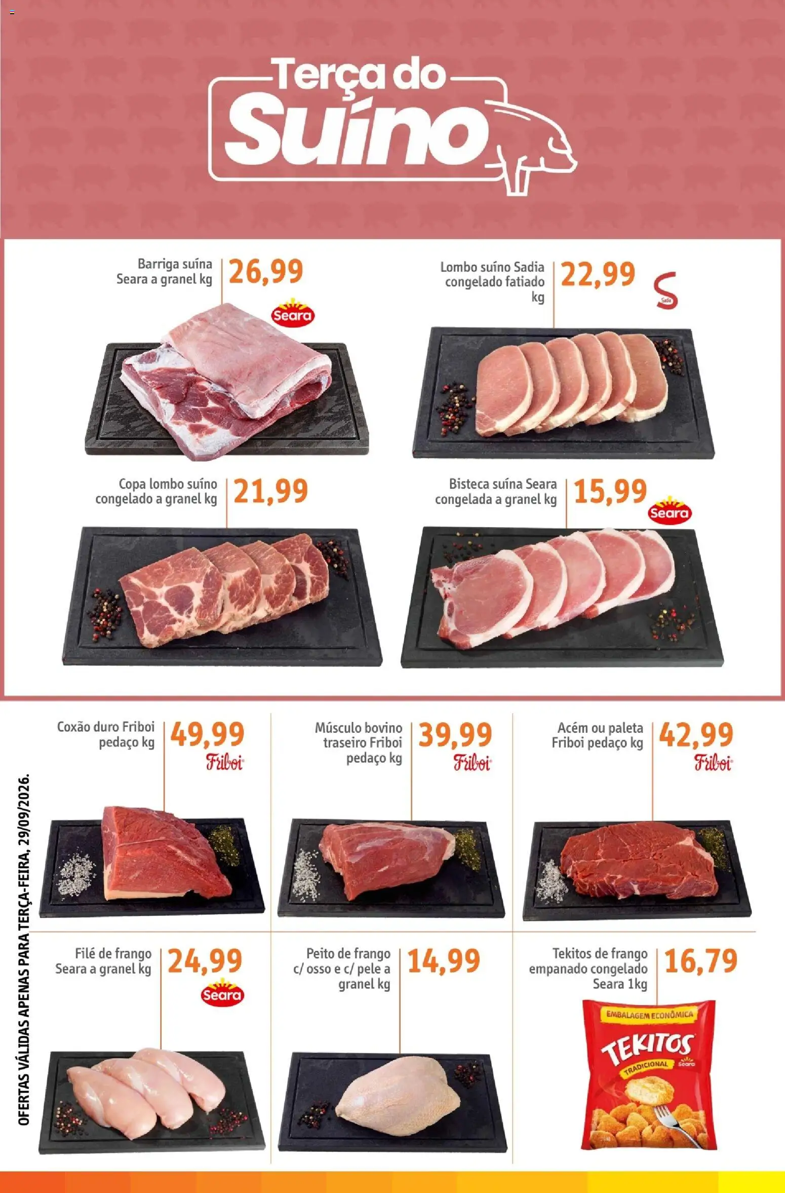 Sonda Folheto - válido de 29/09/2026 | Página: 2 | Produtos: Músculo bovino, Filé de frango, Barriga suína, Peito de frango