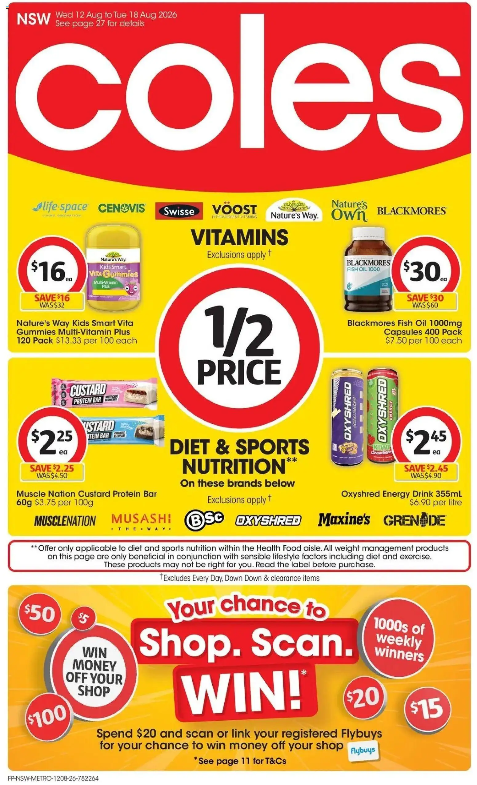 Coles catalogue - valid from 12/08/2026 | Page: 1 | Products: Food, Oil, Scrub, Multivitamin