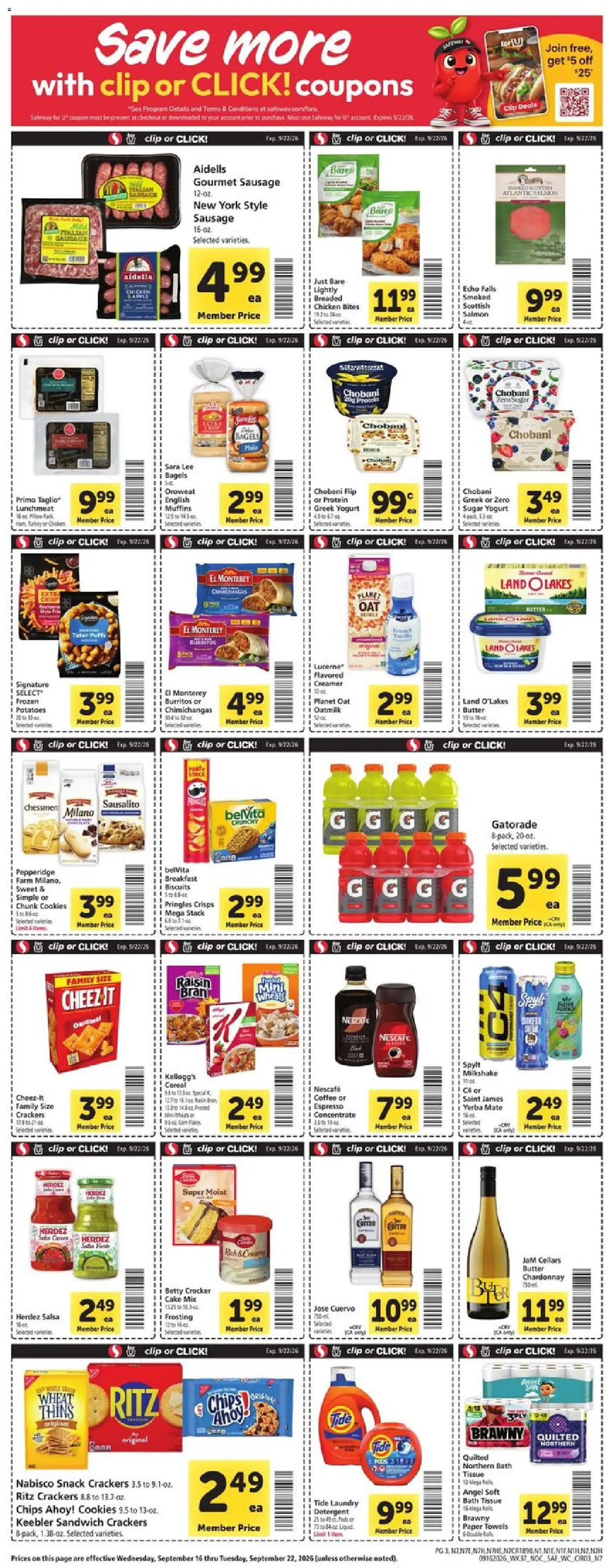 Safeway Weekly Ad - valid from 09/16/2026 | Page: 3 | Products: Butter, Protein, Chips, Greek yogurt