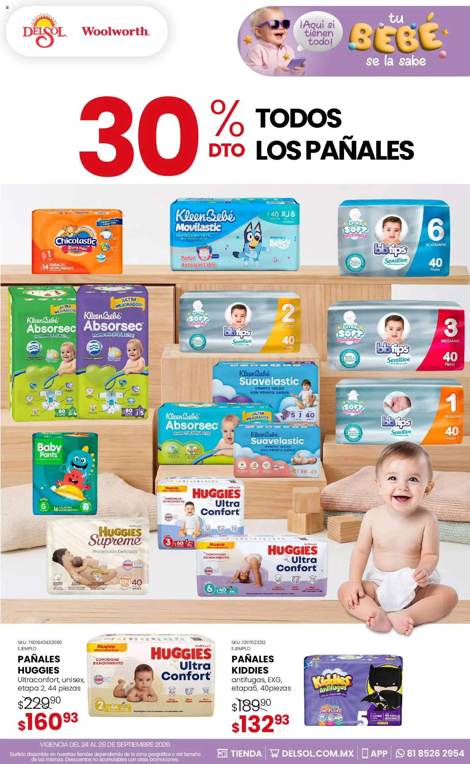 Nuevas ofertas de Del Sol y Woolworth válidas en toda la República Mexicana desde el 24/09/2026. ¡Encuentra las mejores ofertas en Del Sol y Woolworth catálogo! | Página: 4 | Productos: Pañales, Pants