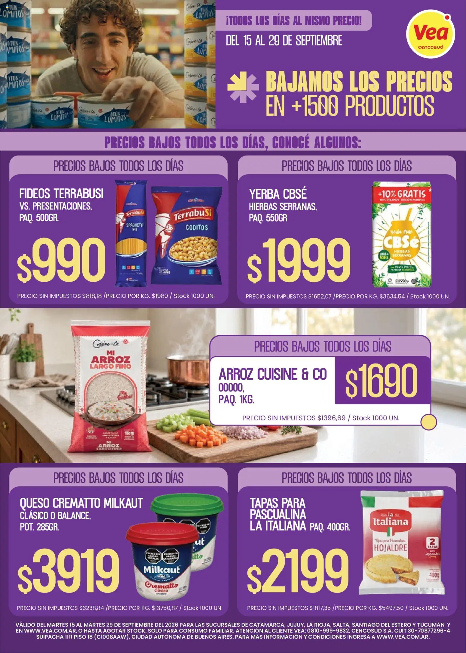 Vea - Folleto Precios Bajos NOA │ válido desde el 15/09/2026 | Página: 1 | Productos: Queso, Arroz, Fideos, Spaghetti