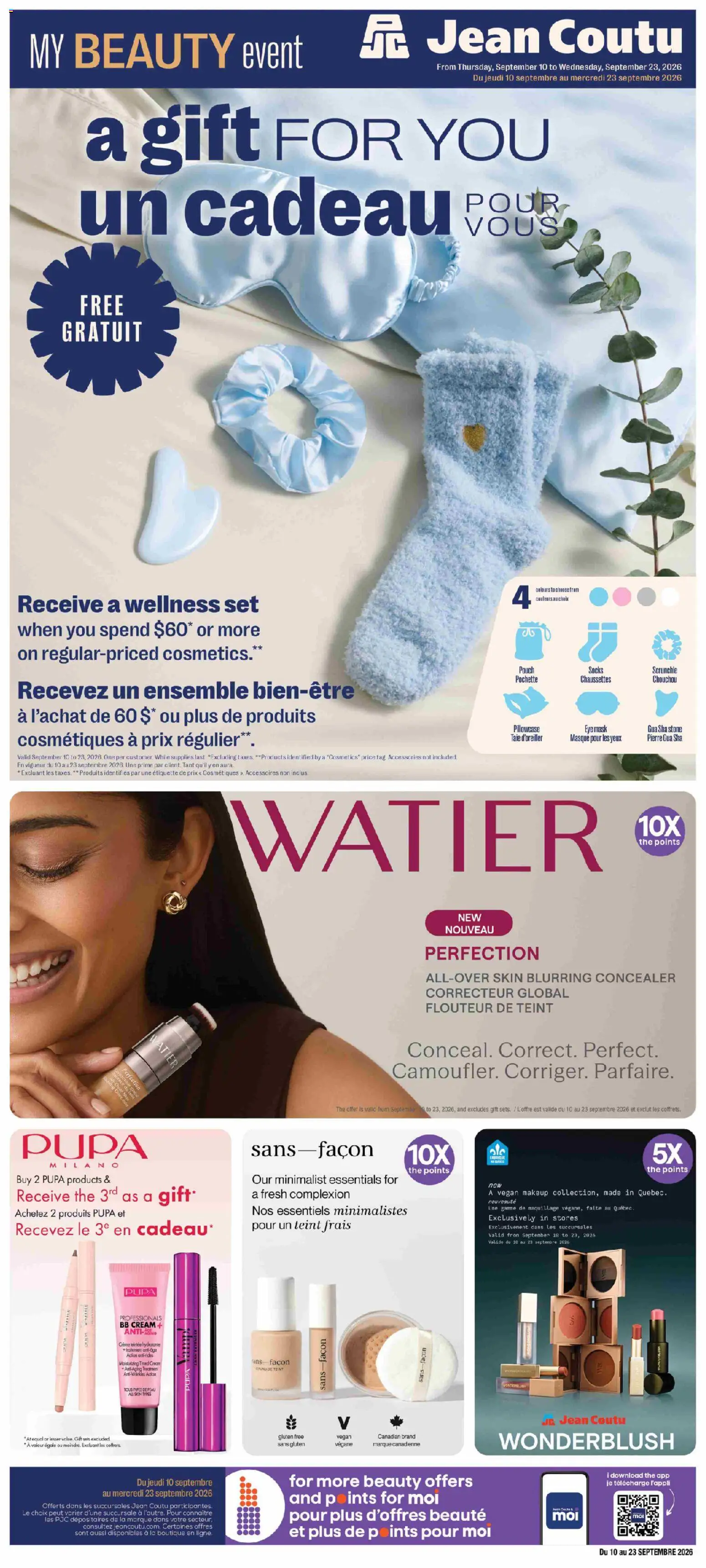 Jean Coutu flyer valid from Sep 10, 2026 | Page: 1 | Products: Cream, BB cream, Mask, Socks