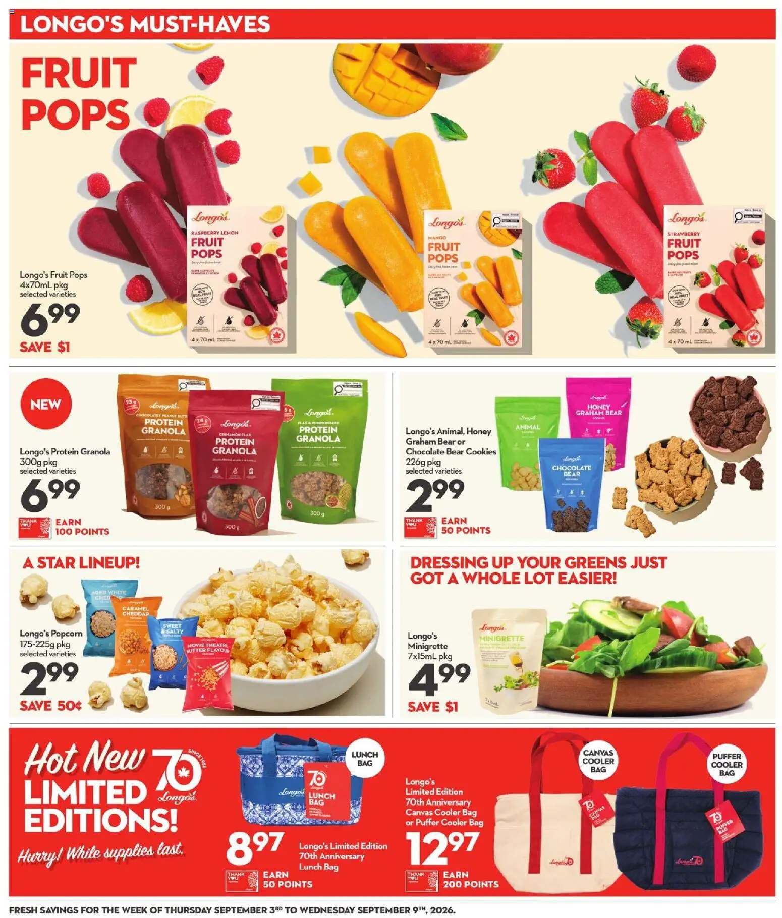 Longo's flyer valid from Sep 3, 2026 | Page: 17 | Products: Bag, Mango, Popcorn, Protein