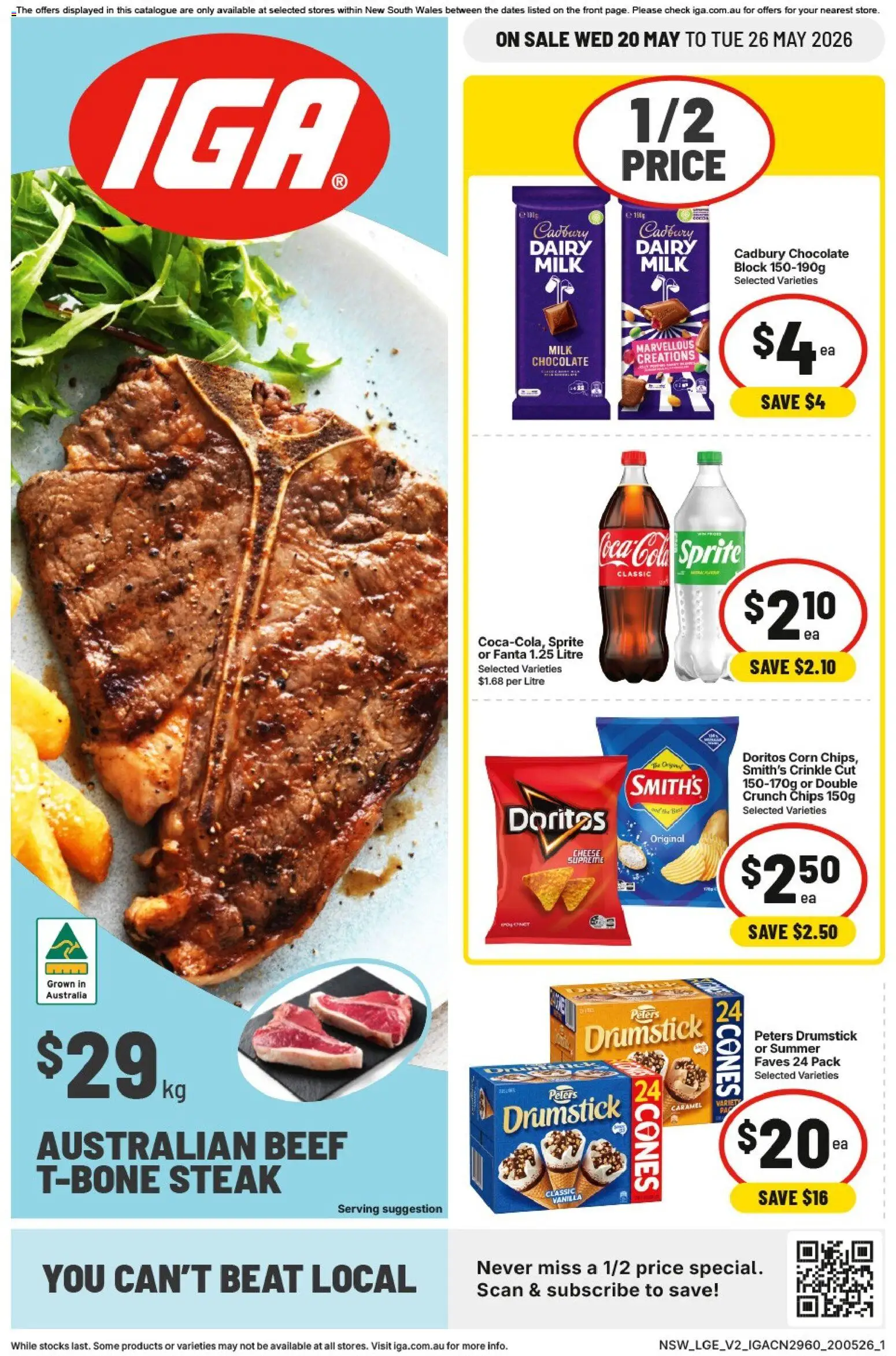 IGA catalogue - valid from 20.05.2026 | Page: 1 | Products: Milk, Dairy, Beef, Chips