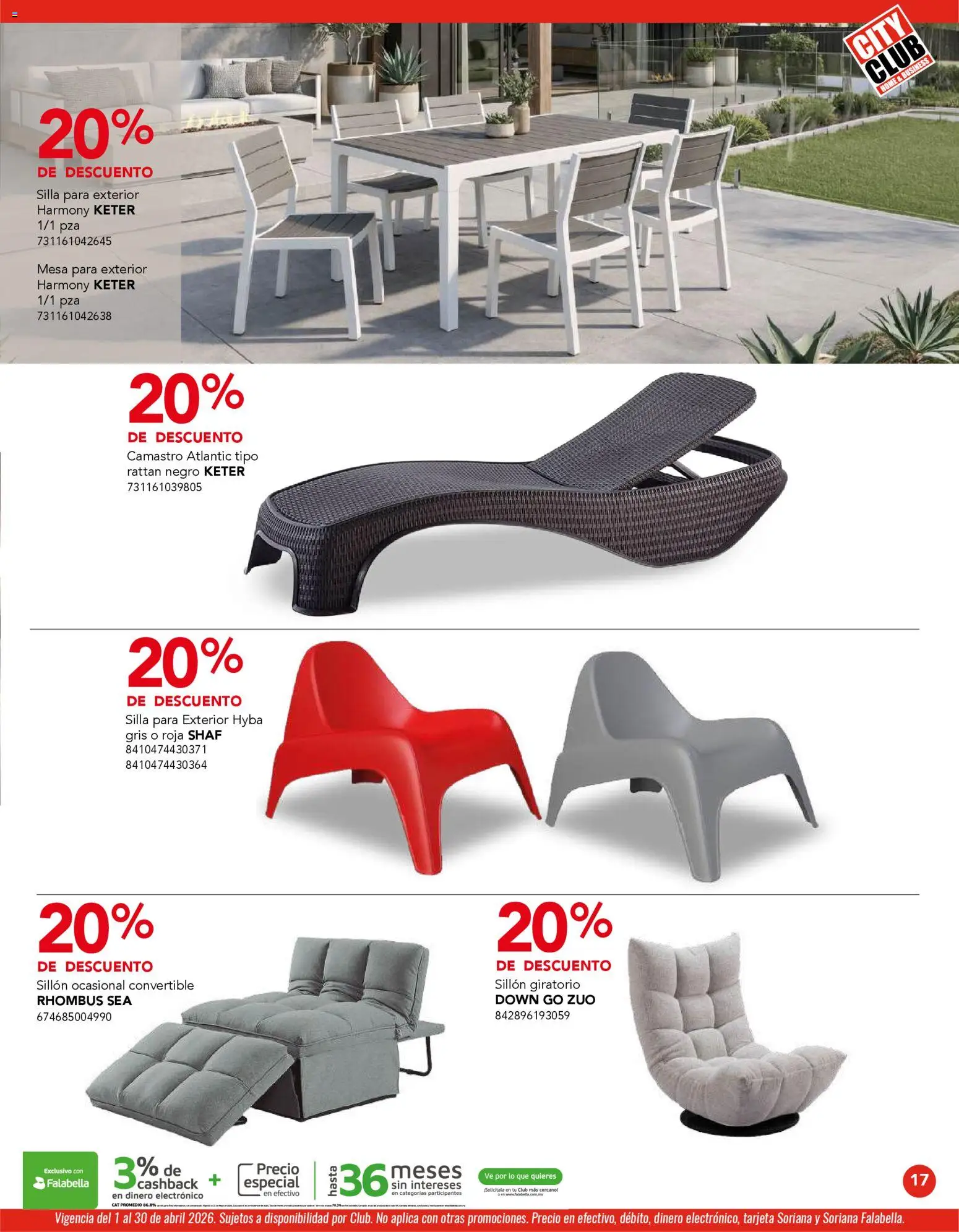 Nuevas ofertas de City Club válidas en toda la República Mexicana desde el 01.04.2026. ¡Encuentra las mejores ofertas en City Club catálogo! | Página: 17 | Productos: Sillón, Silla, Mesa