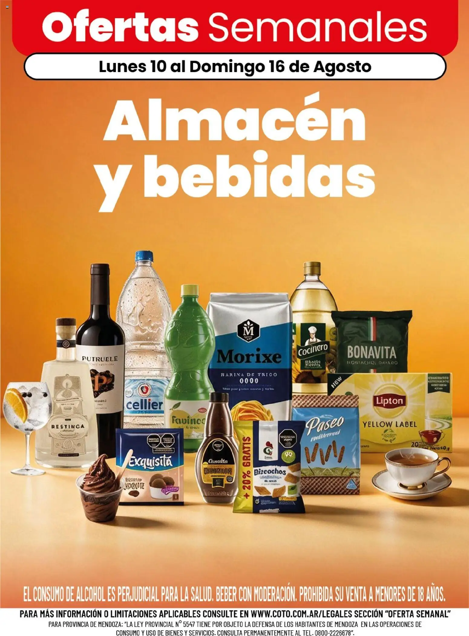 Coto - Almacén y bebida │ válido desde el 10/08/2026 | Página: 1 | Productos: Bolsa, Bebidas, Harina, Chocolate