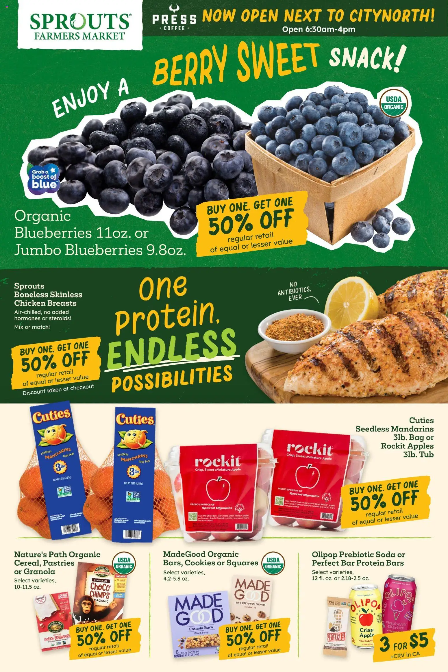 Sprouts Weekly Ad - valid from 08/19/2026 | Page: 1 | Products: Chicken, Coffee, Chocolate, Apples