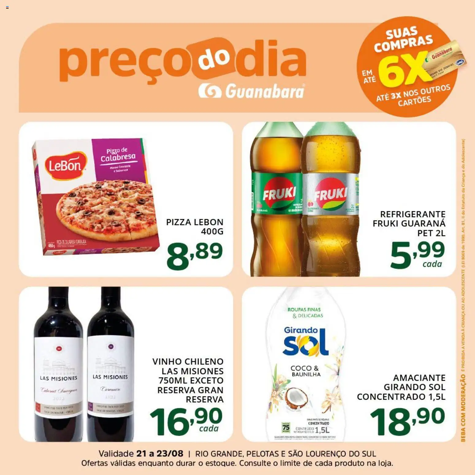 Supermercado Guanabara Folheto - válido de 21/08/2026 | Página: 1 | Produtos: Vinho, Roupas, Refrigerante, Amaciante