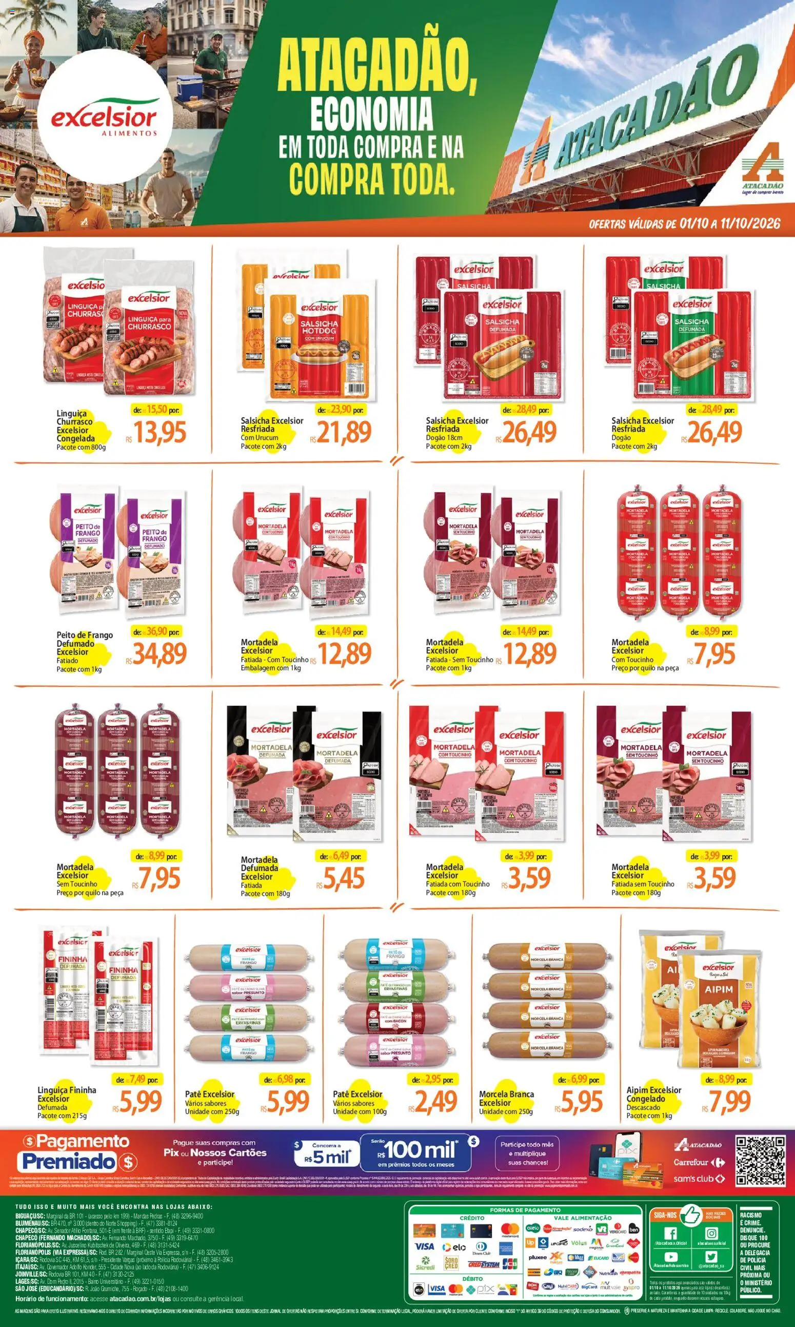 Atacadão Folheto - válido de 01/10/2026 | Página: 1 | Produtos: Linguiça, Presunto, Morcela, Frango