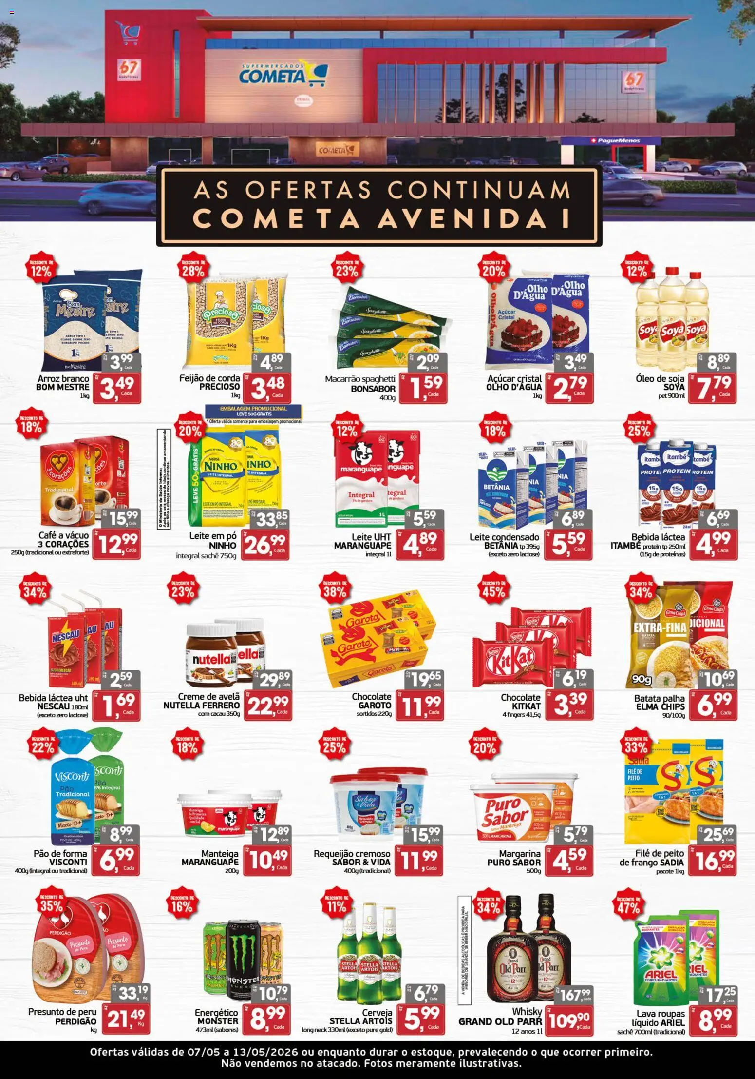 Cometa Supermercados Folheto - válido de 07.05.2026 | Página: 1 | Produtos: Feijão, Whisky, Nescau, Manteiga