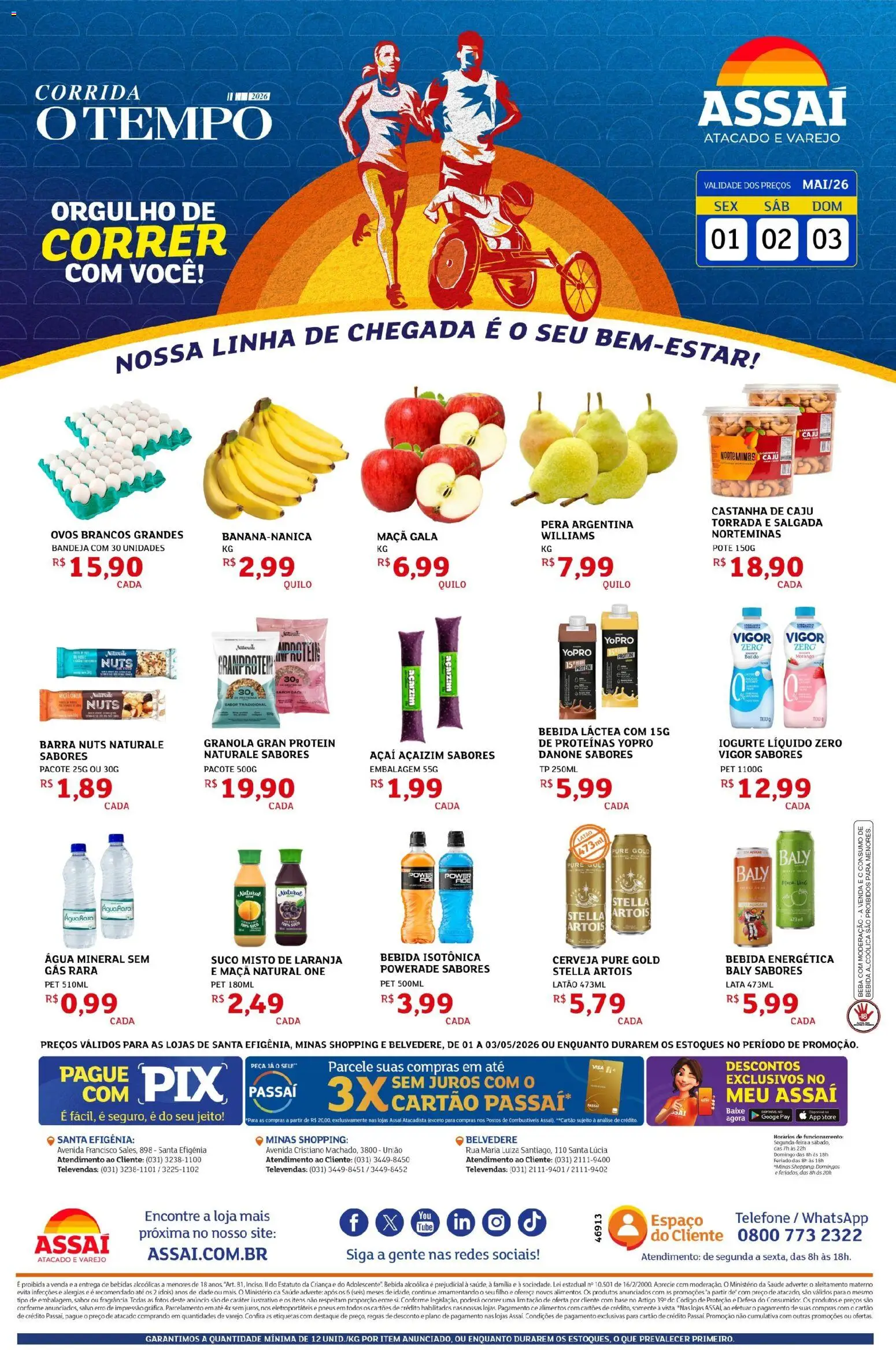 Assaí Atacadista Folheto - válido de 01.05.2026 | Página: 1 | Produtos: Iogurte, Ovos, Pneus, Bandeja